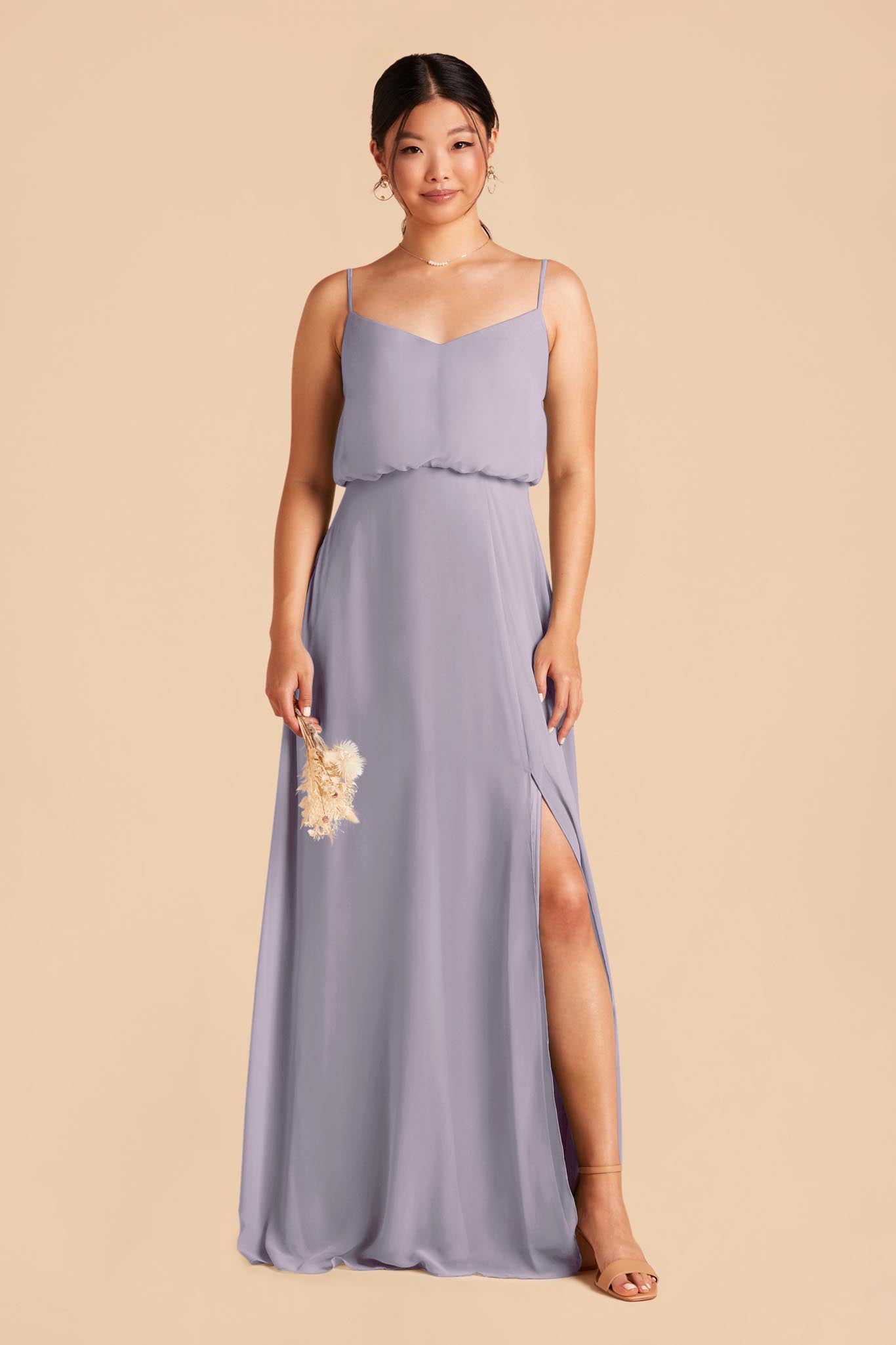 Blouson Bridesmaid Dress with Slit | Gwennie Dusty Lilac