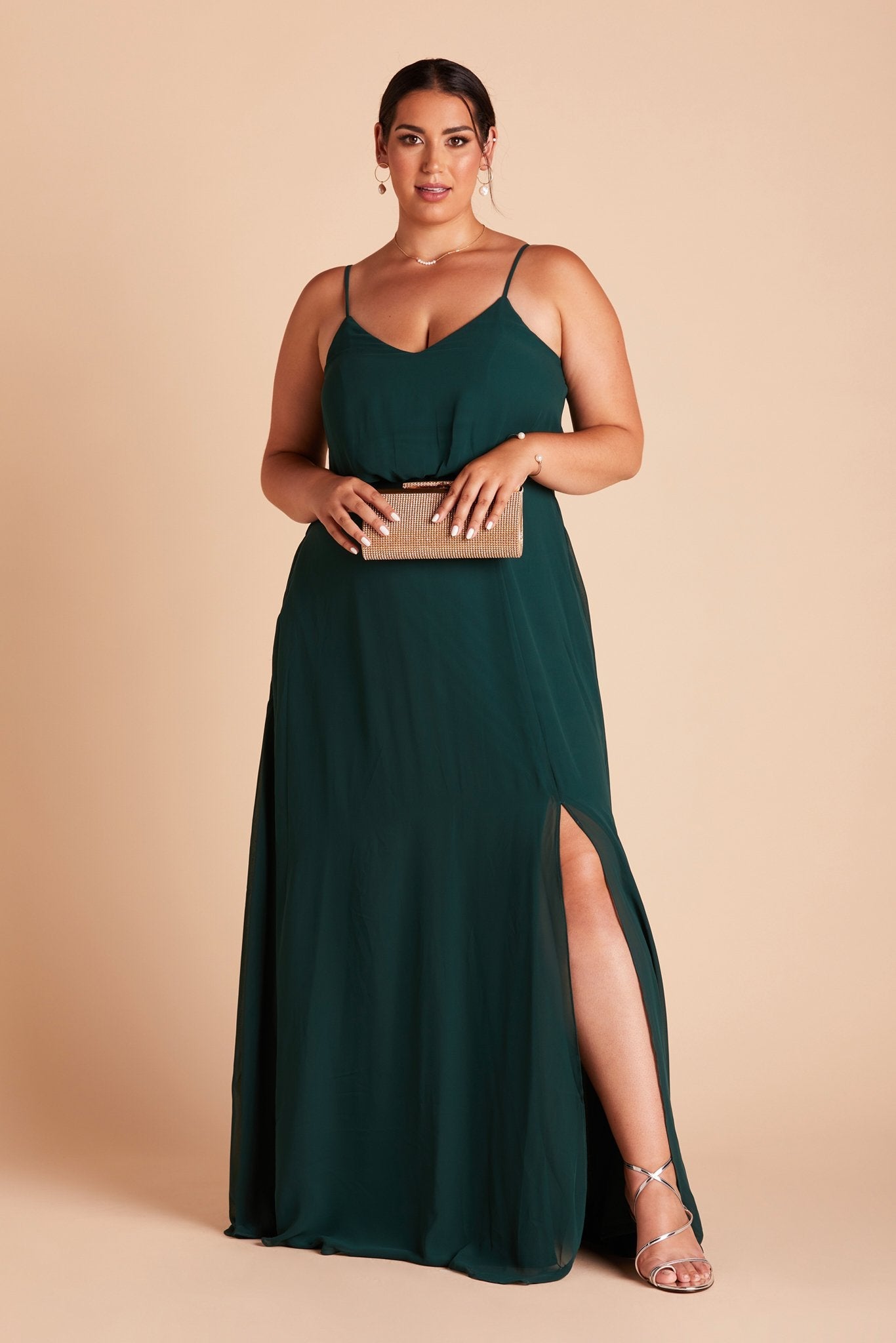Blouson Bridesmaid Dress with Slit | Gwennie Emerald