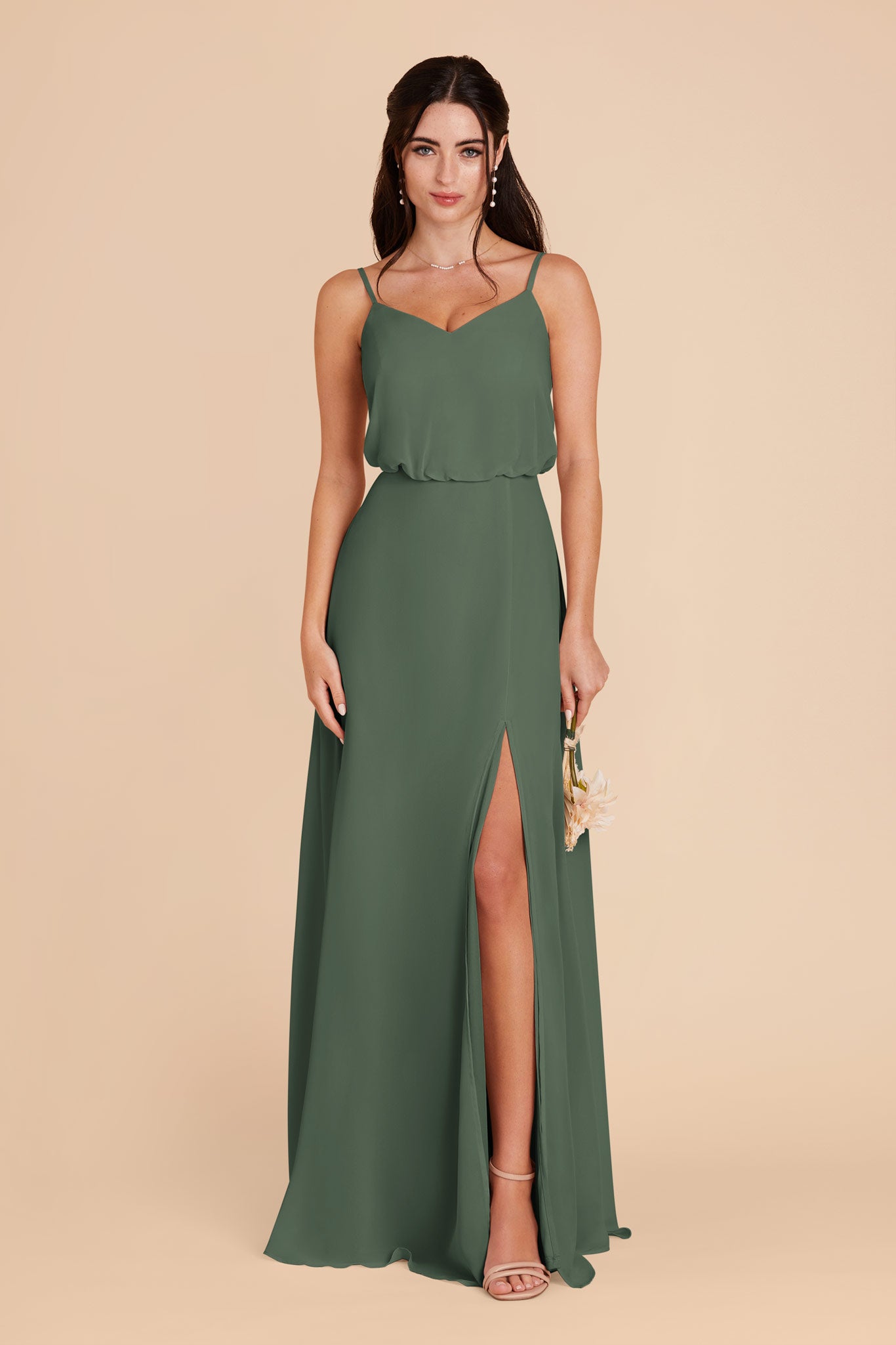 Blouson Bridesmaid Dress with Slit | Gwennie Eucalyptus