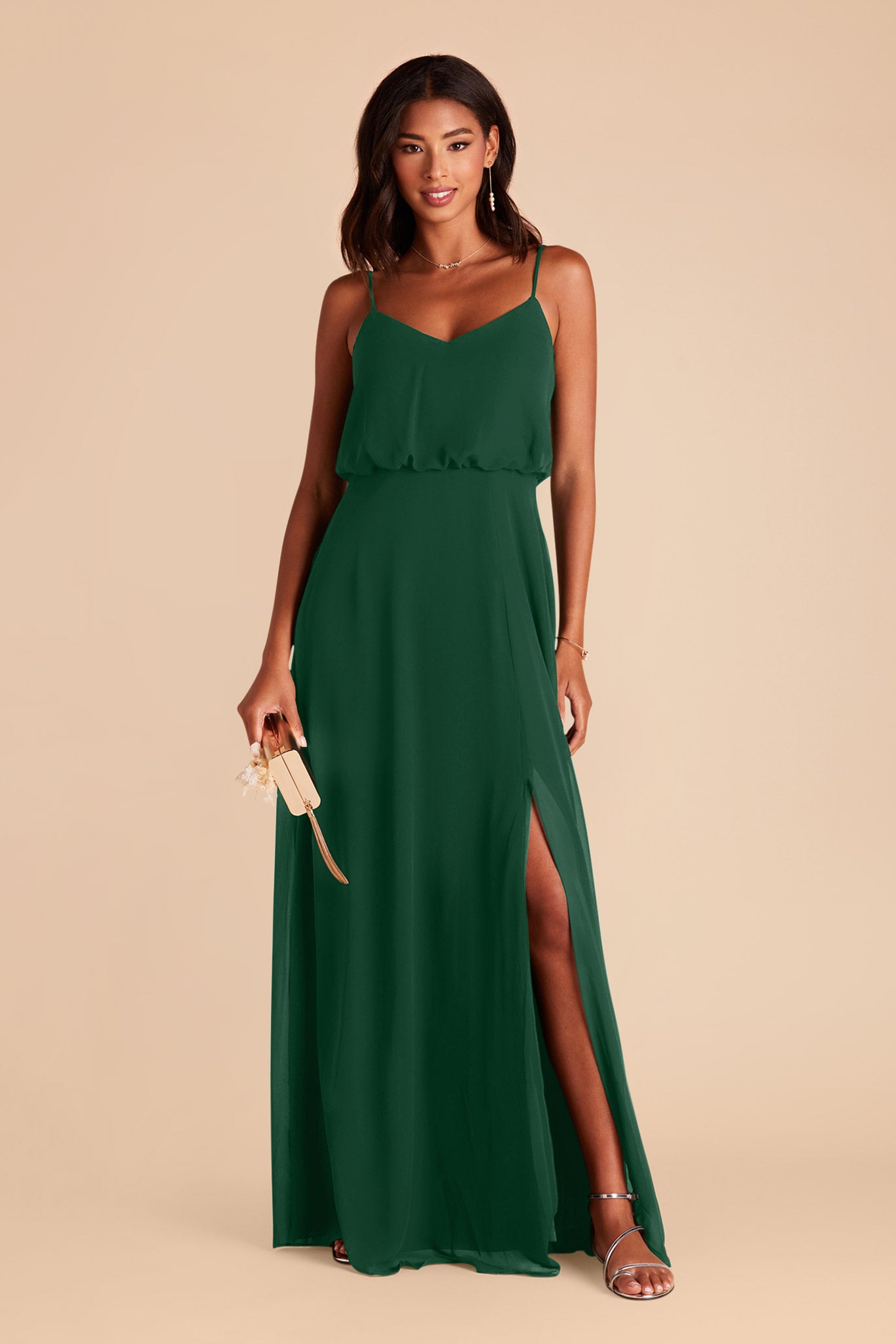 Blouson Bridesmaid Dress with Slit | Gwennie Forest Green