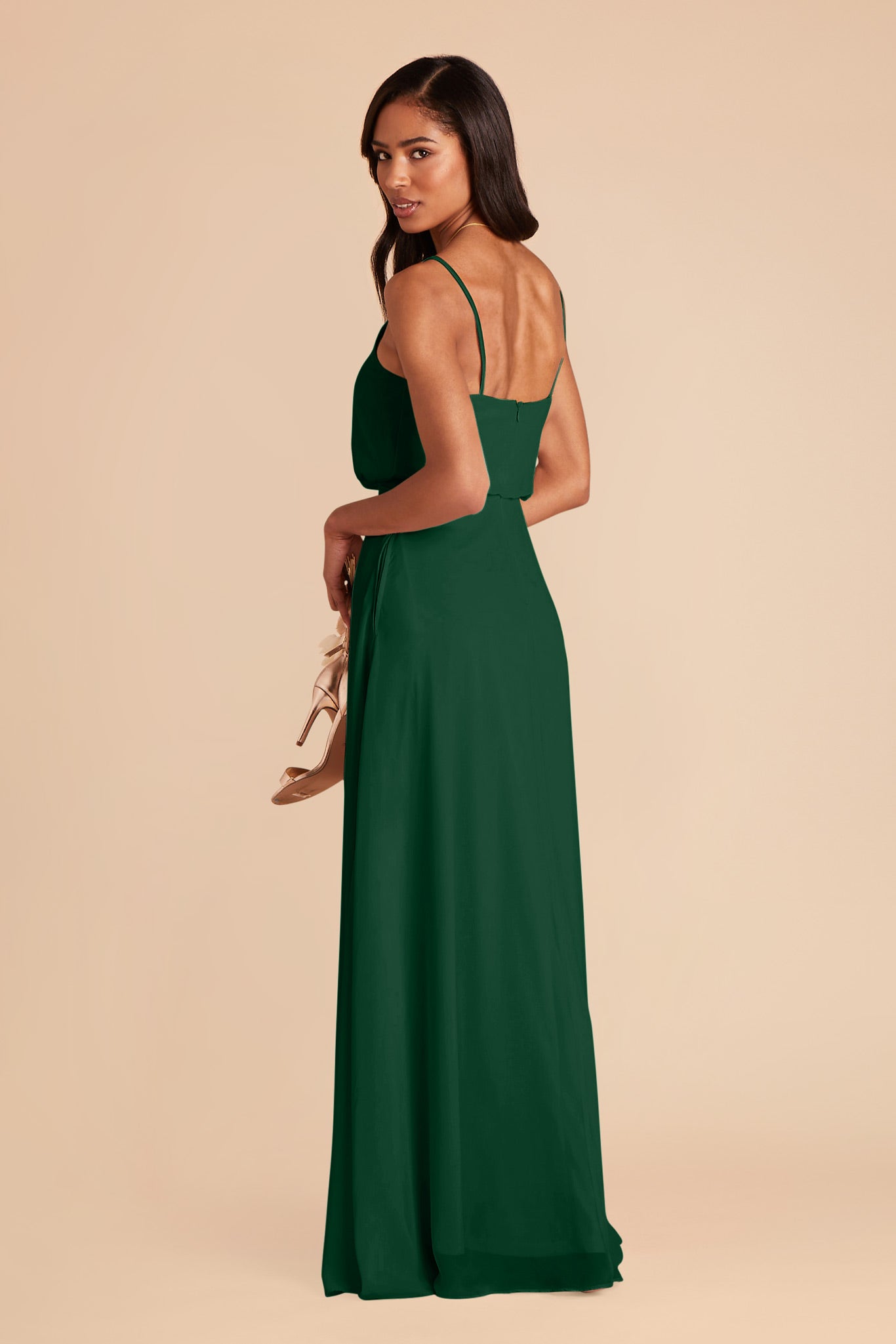 Blouson Bridesmaid Dress with Slit | Gwennie Forest Green