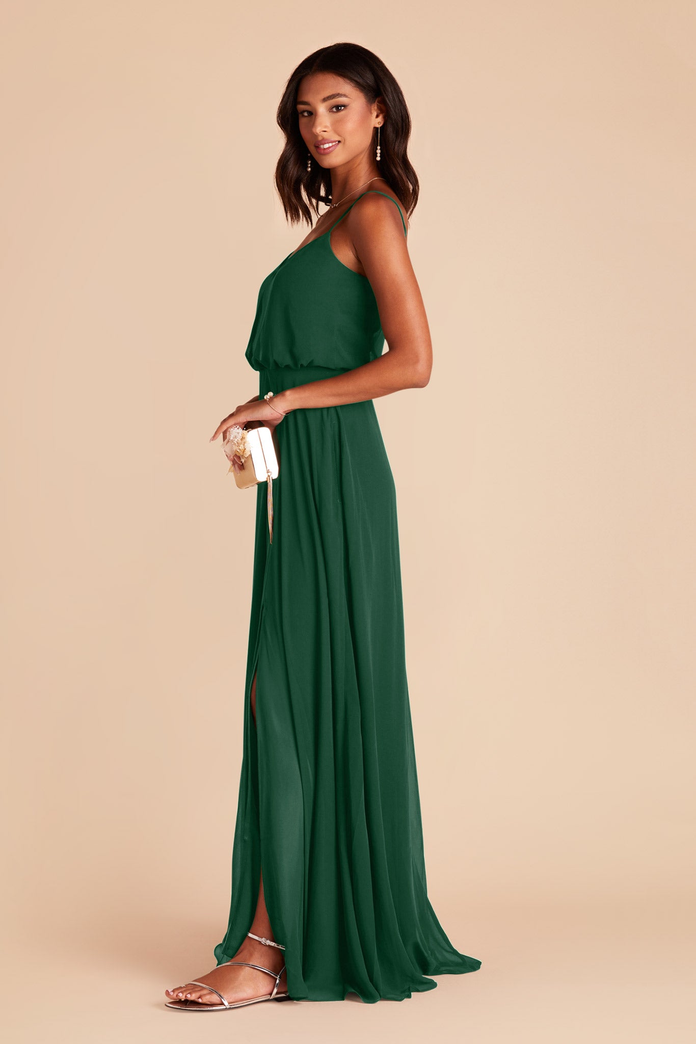 Blouson Bridesmaid Dress with Slit | Gwennie Forest Green