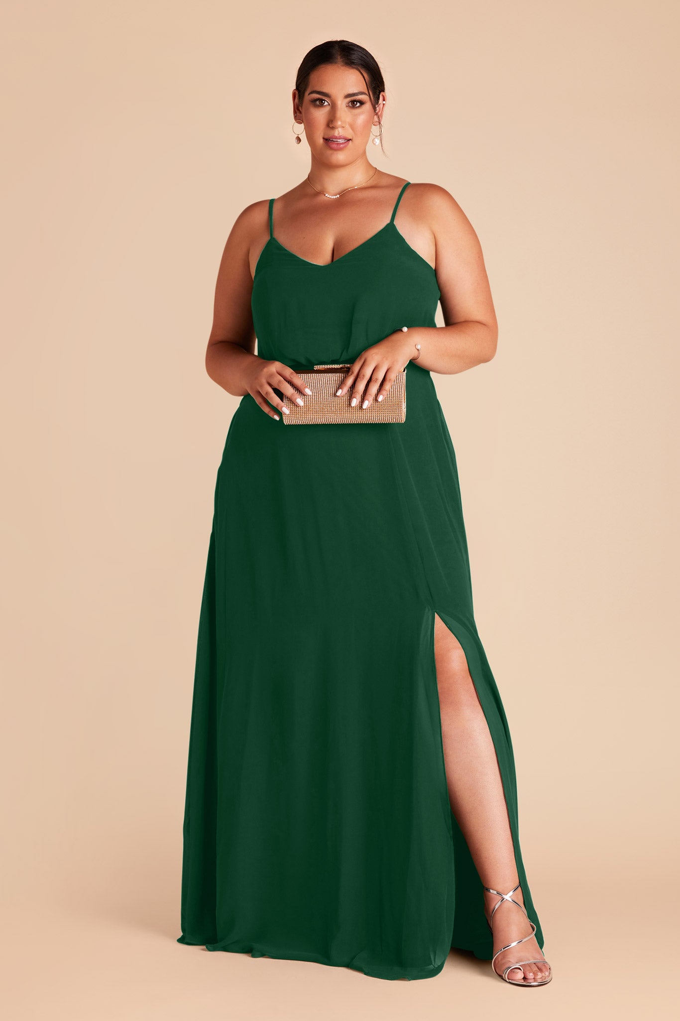 Blouson Bridesmaid Dress with Slit | Gwennie Forest Green