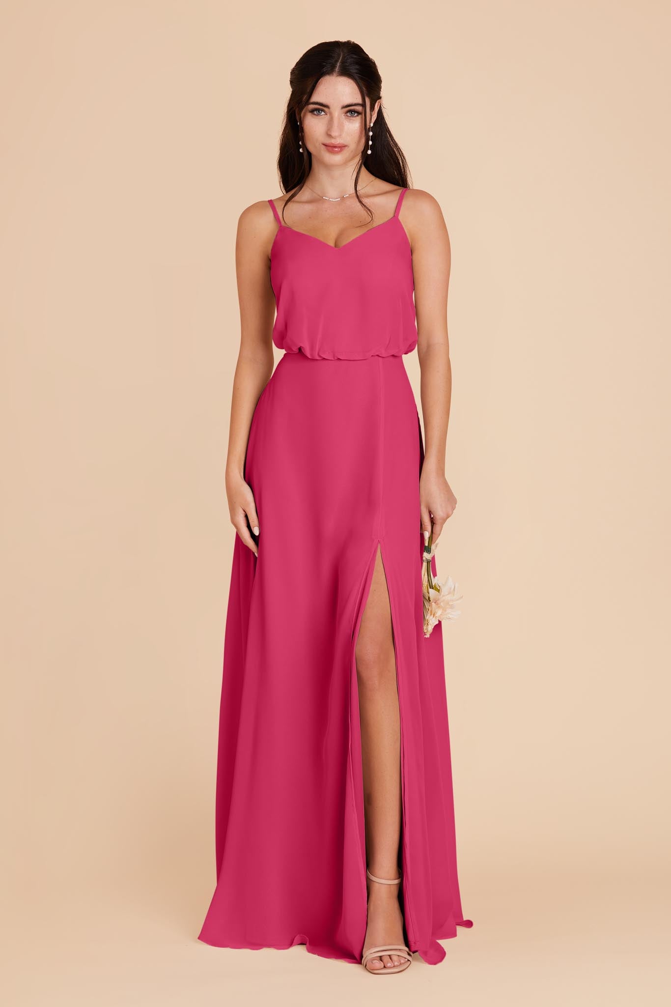 Blouson Bridesmaid Dress with Slit | Gwennie Fuchsia