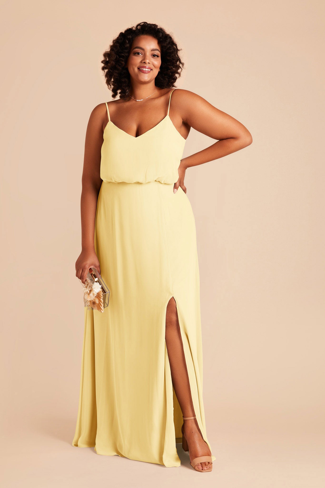 Bridesmaid Dress with Slit - Gwennie Lemon Sorbet