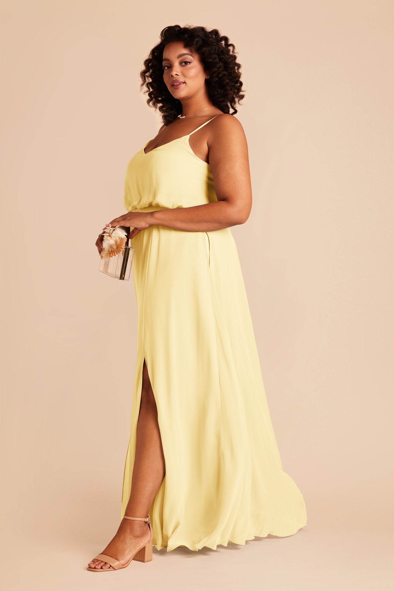 Bridesmaid Dress with Slit - Gwennie Lemon Sorbet