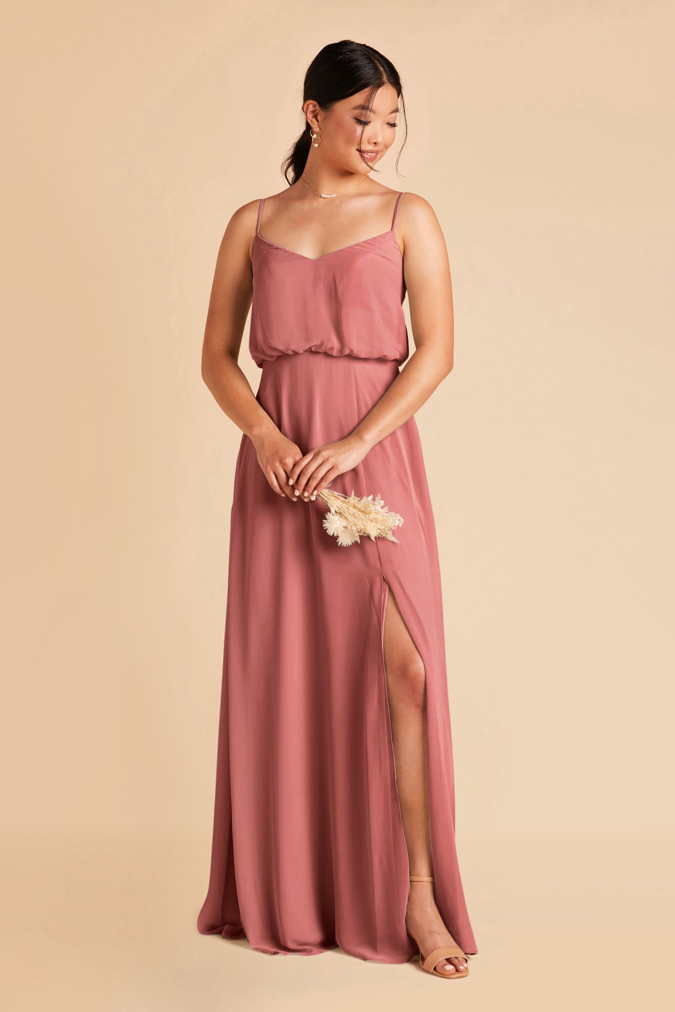 Blouson Bridesmaid Dress with Slit | Gwennie Mulberry