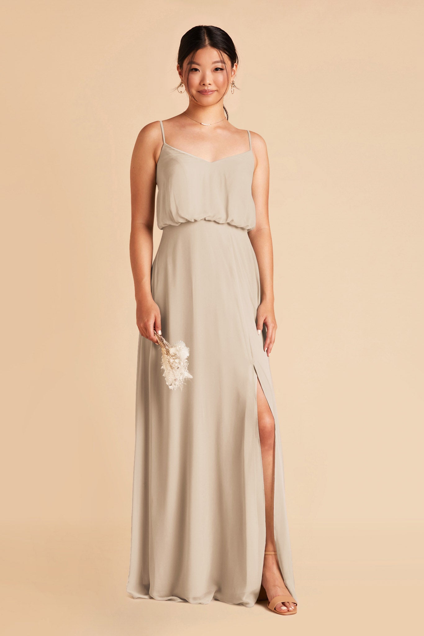 Blouson Bridesmaid Dress with Slit | Gwennie Champagne