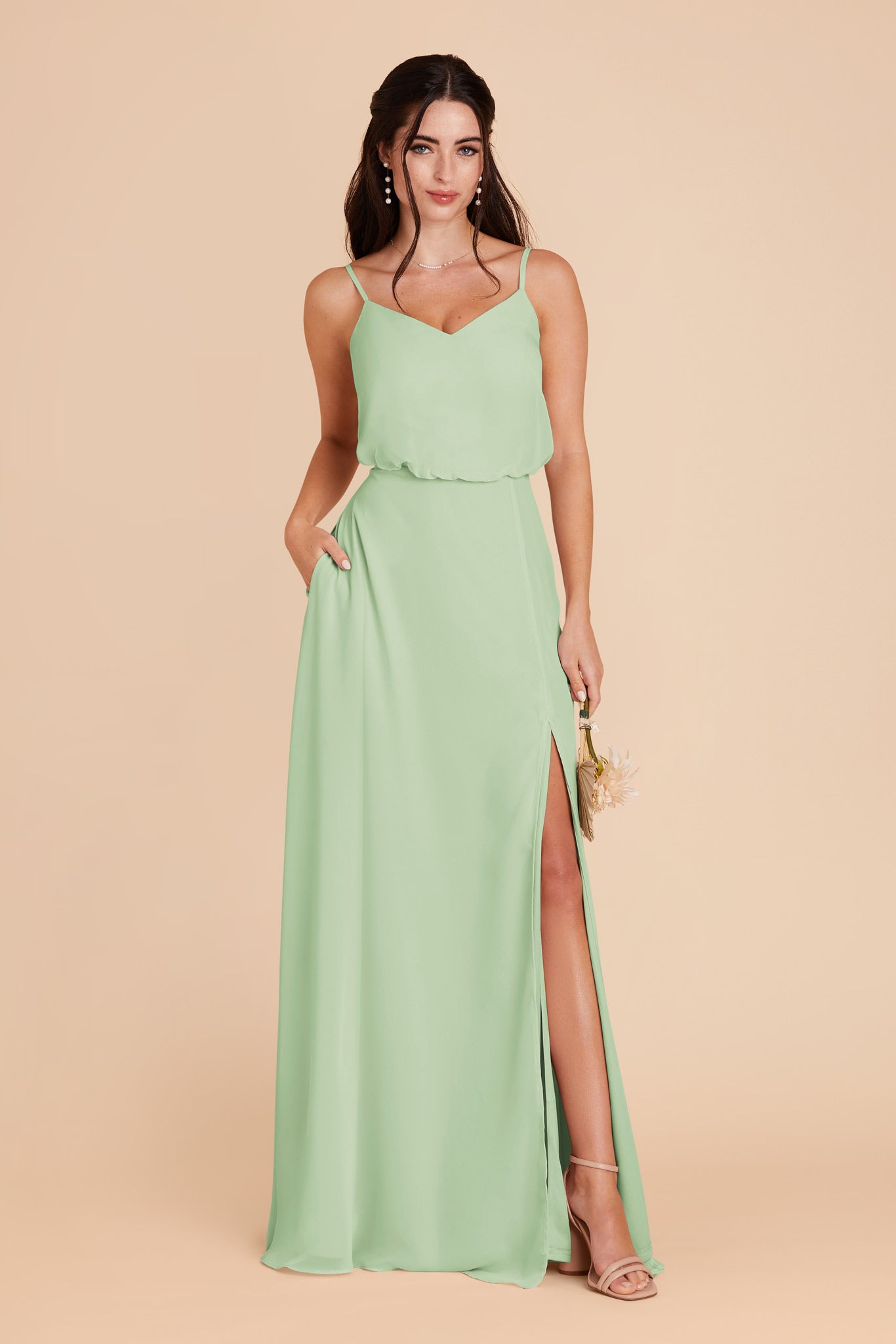 Elegant Bridesmaid Dress with Slit - Gwennie Pistachio