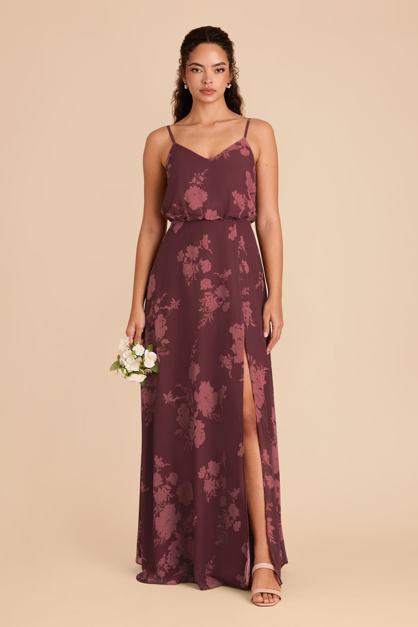 Blouson Bridesmaid Dress with Slit | Sangria Whimsical Blooms
