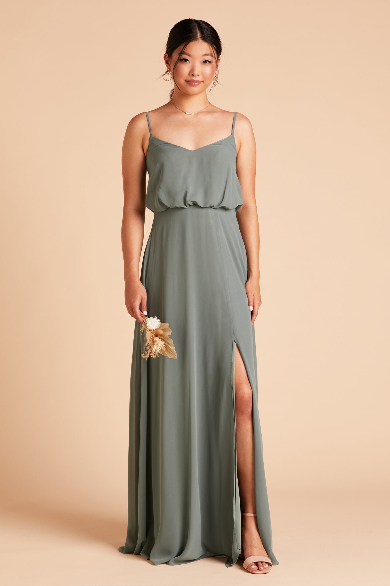 Blouson Bridesmaid Dress with Slit | Gwennie in Sea Glass