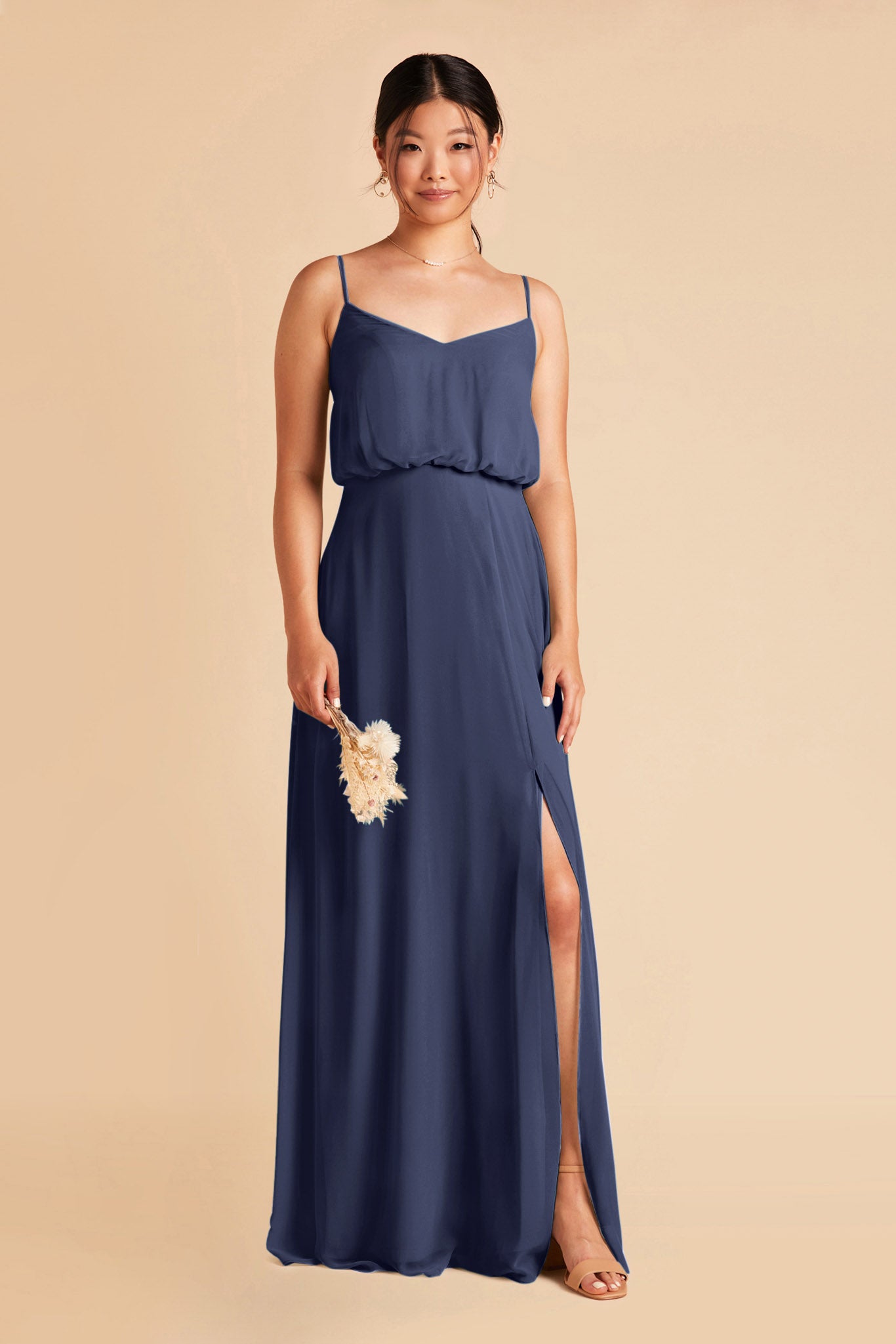 Slate Blue Bridesmaid Dress with Slit | Gwennie