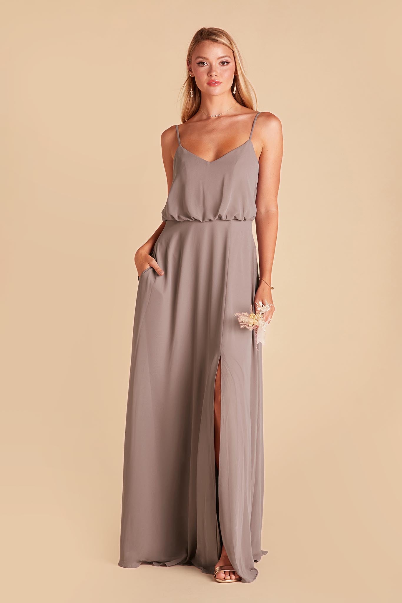 Blouson Bridesmaid Dress with Slit | Gwennie Toffee