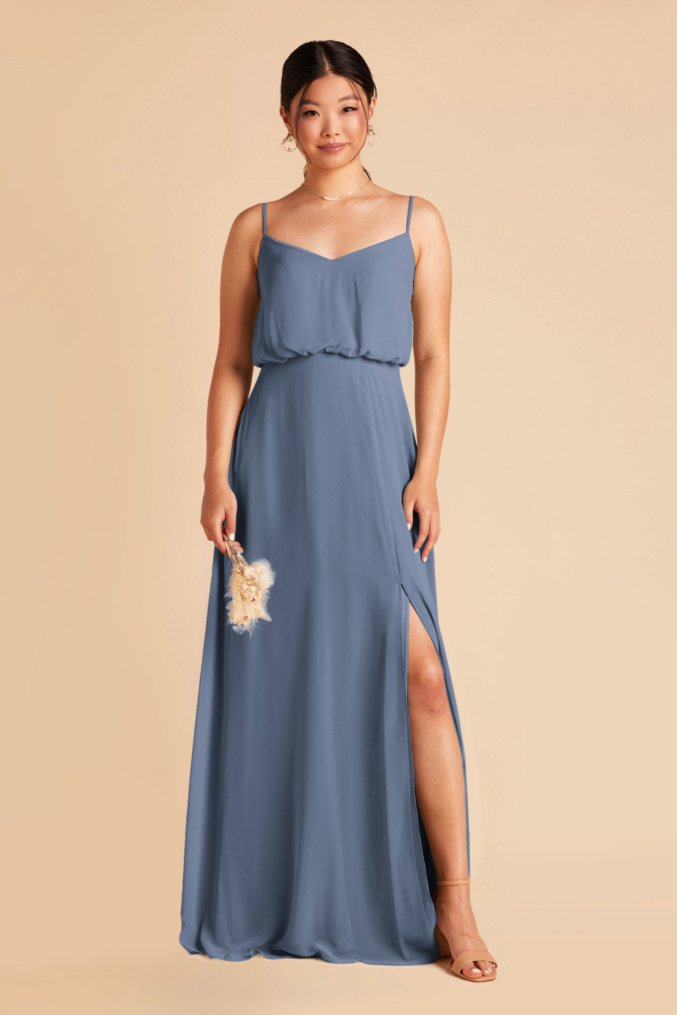 Classic Blouson Bridesmaid Dress with Slit | Gwennie Twilight