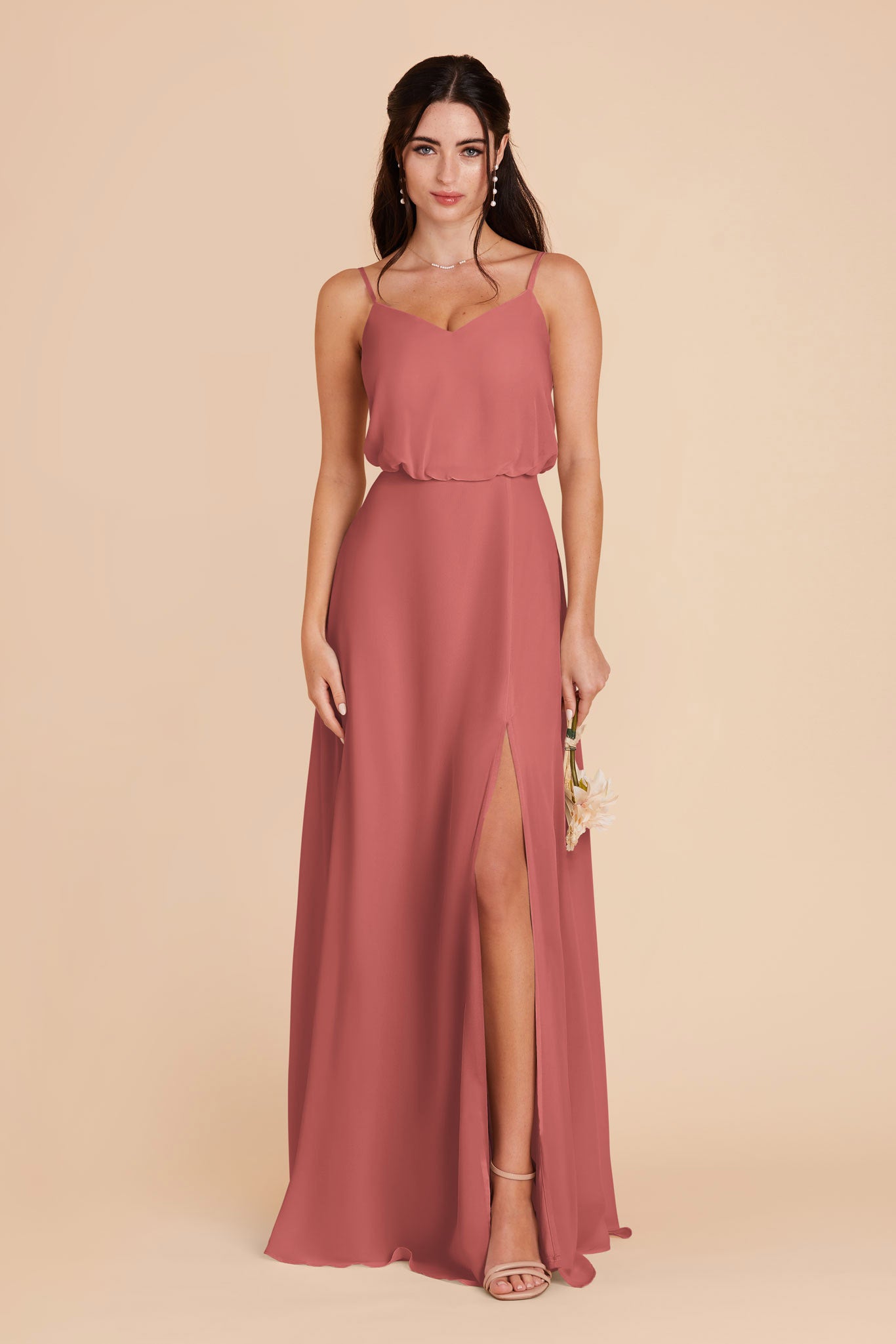 Blouson Bridesmaid Dress with Slit | Gwennie Wild Rose