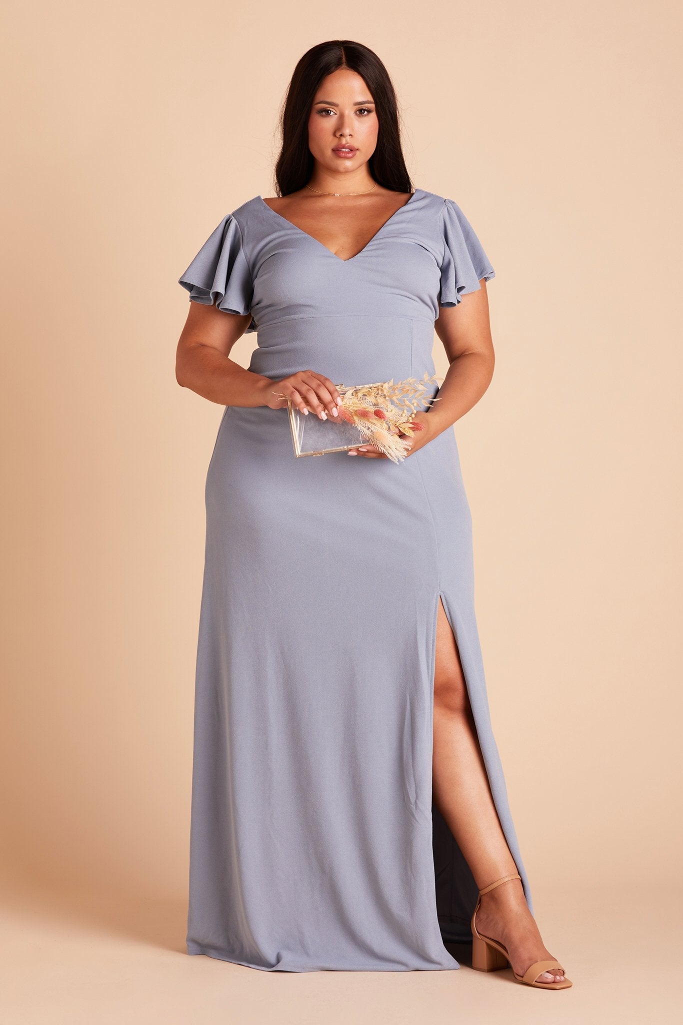 Flutter Sleeve Crepe Dress for Maternity | Hannah in Dusty Blue