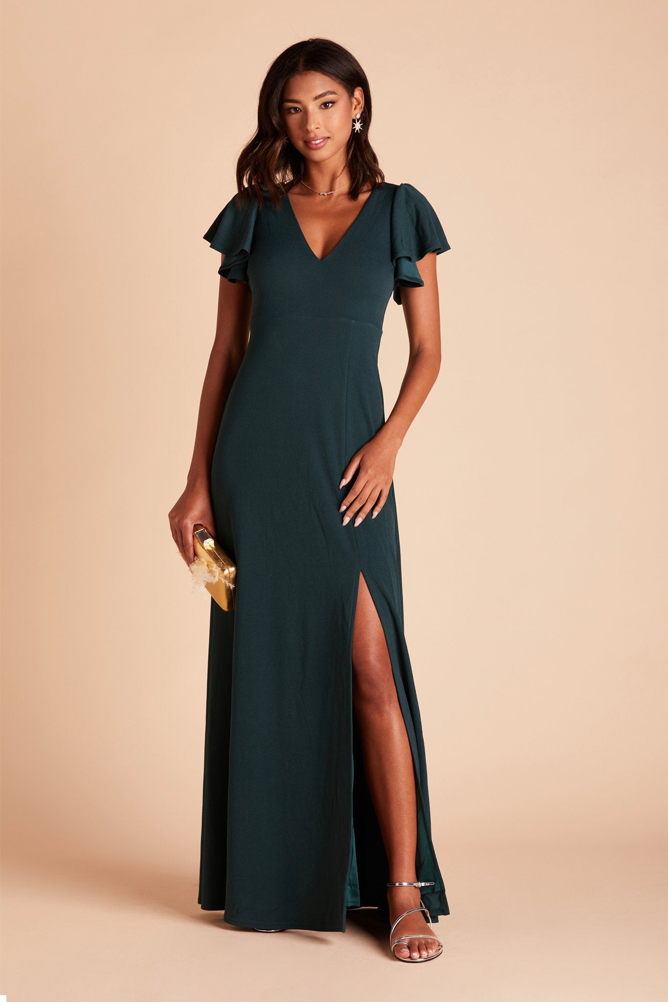 Flutter Sleeve Empire Crepe Dress for Maternity | Hannah - Emerald