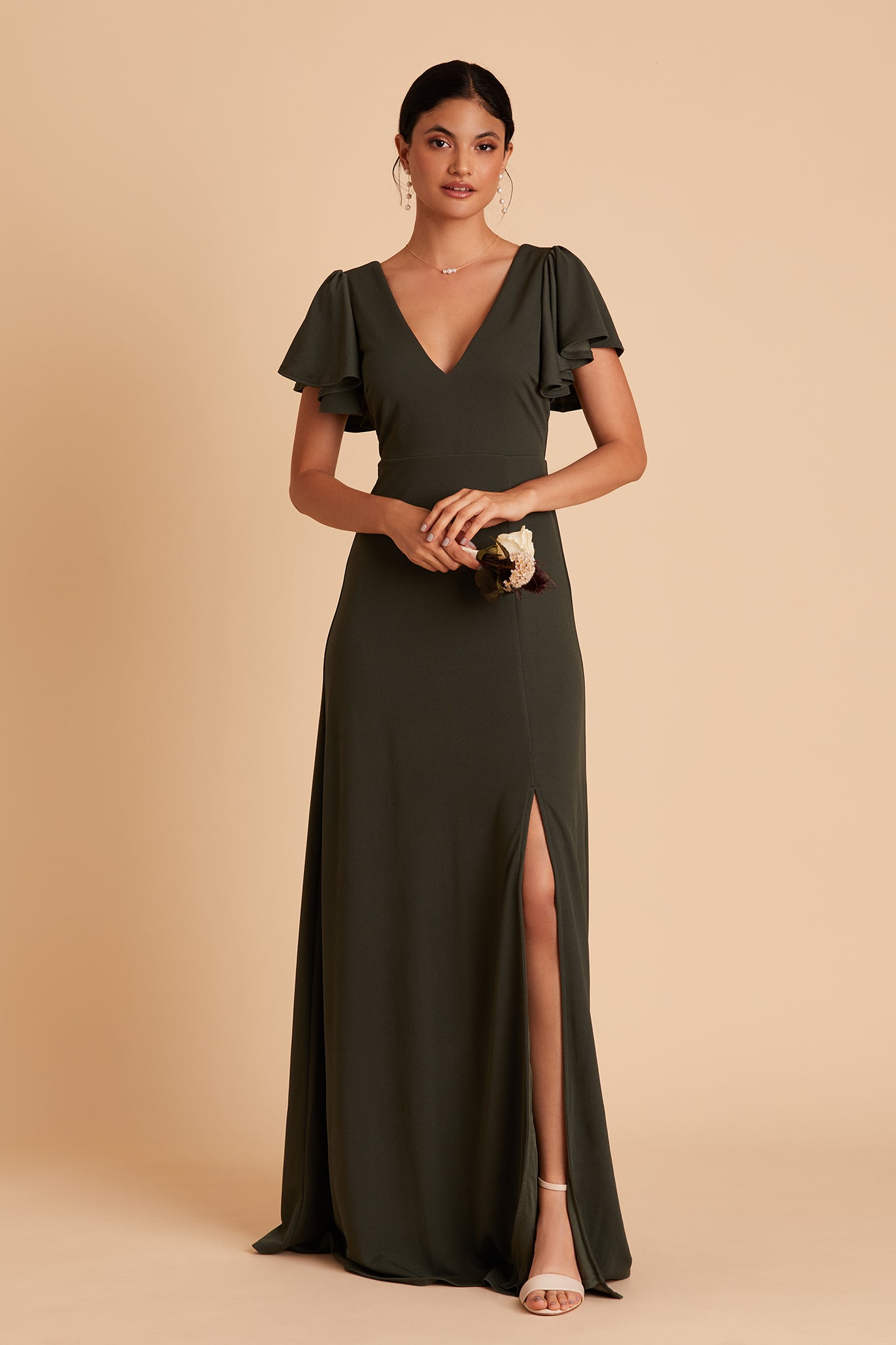 Flutter Sleeve Empire Crepe Dress for Maternity | Hannah Olive