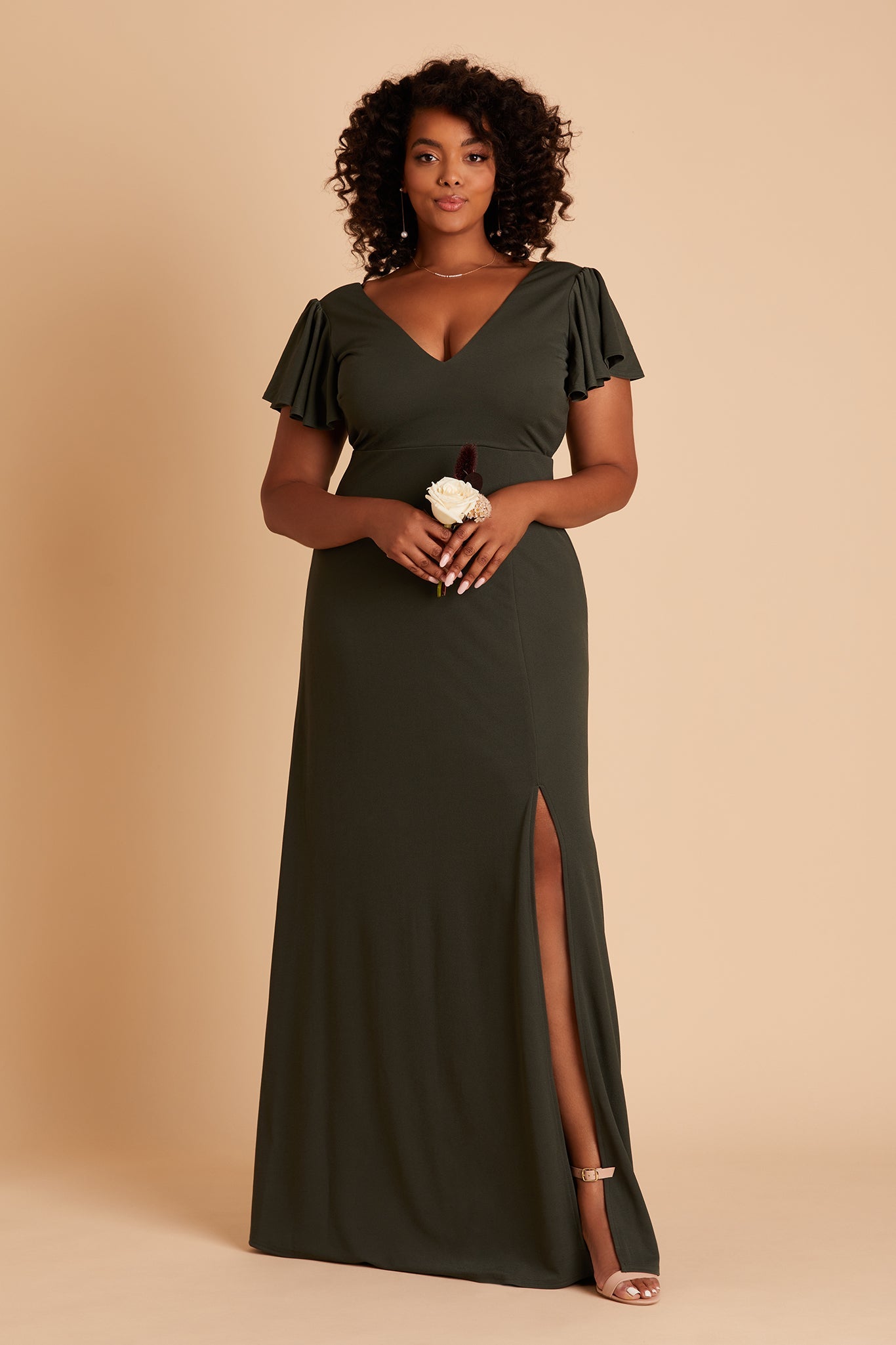Flutter Sleeve Empire Crepe Dress for Maternity | Hannah Olive