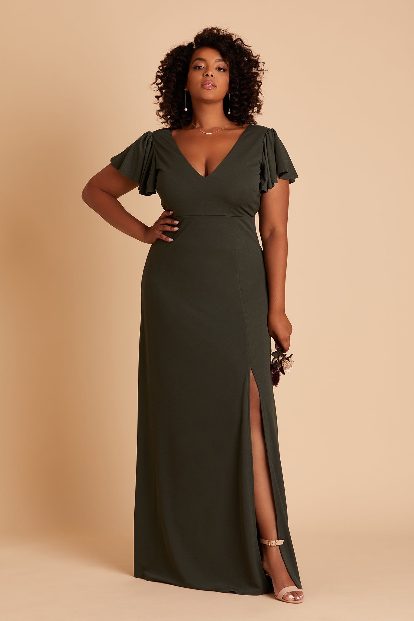 Flutter Sleeve Empire Crepe Dress for Maternity | Hannah Olive