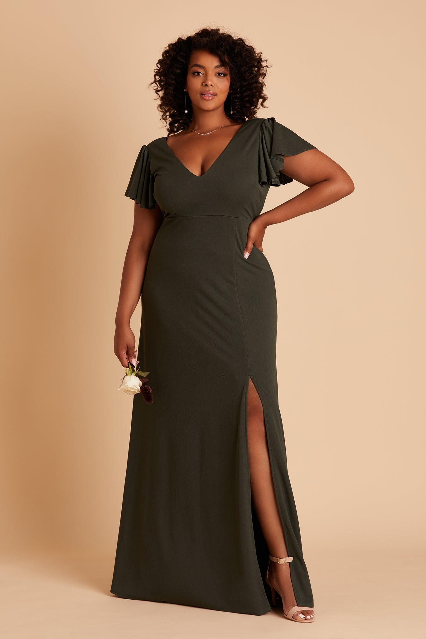 Flutter Sleeve Empire Crepe Dress for Maternity | Hannah Olive