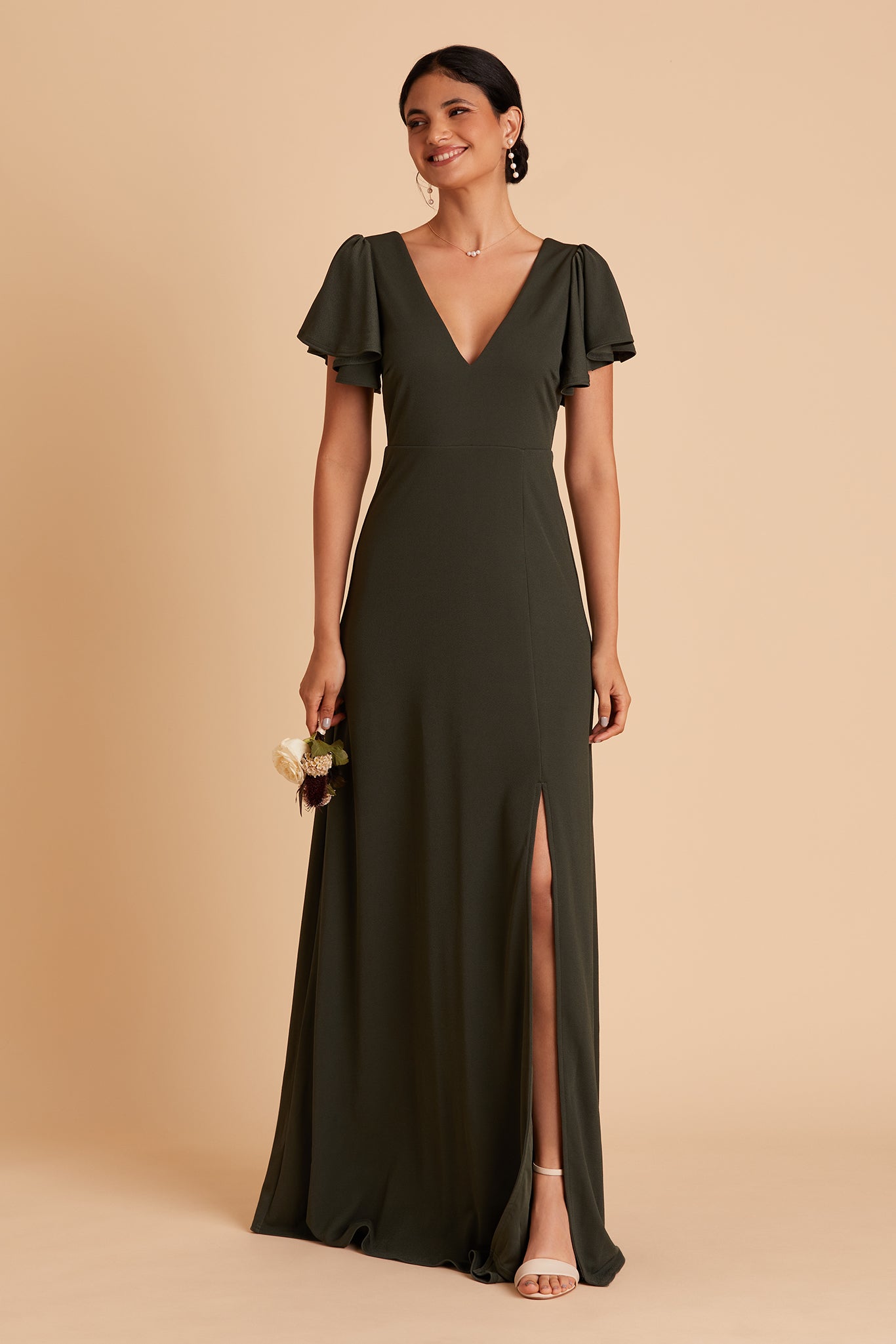 Flutter Sleeve Empire Crepe Dress for Maternity | Hannah Olive