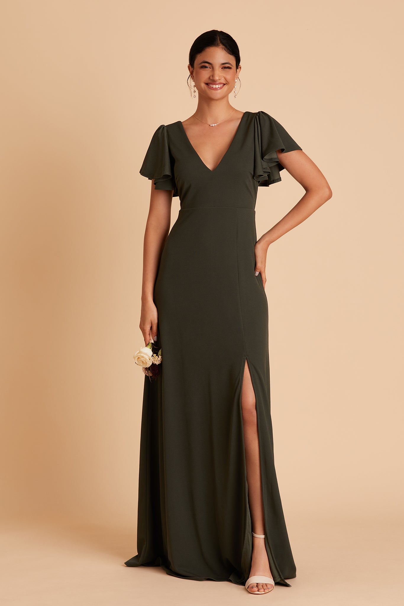 Flutter Sleeve Empire Crepe Dress for Maternity | Hannah Olive