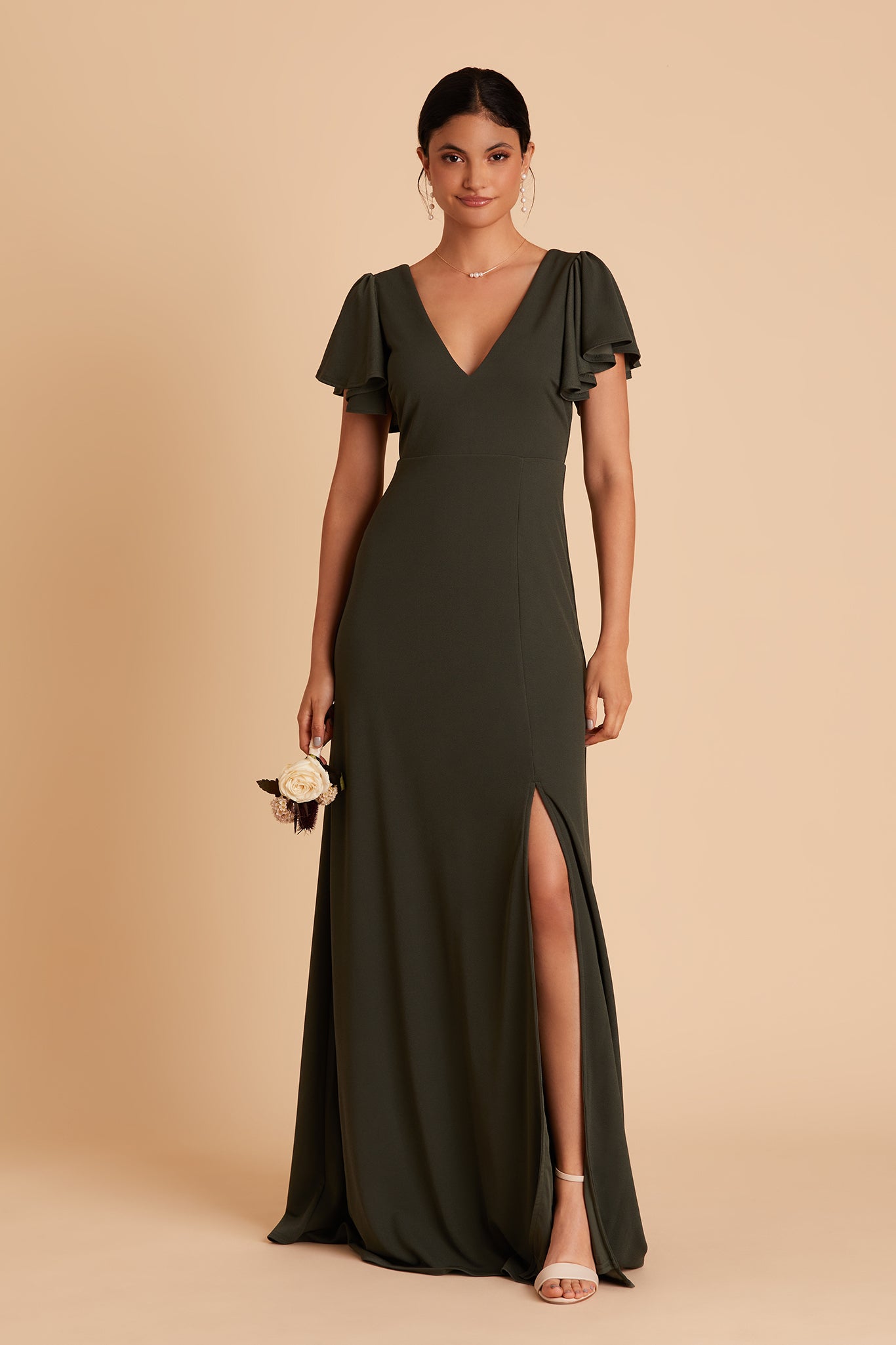Flutter Sleeve Empire Crepe Dress for Maternity | Hannah Olive