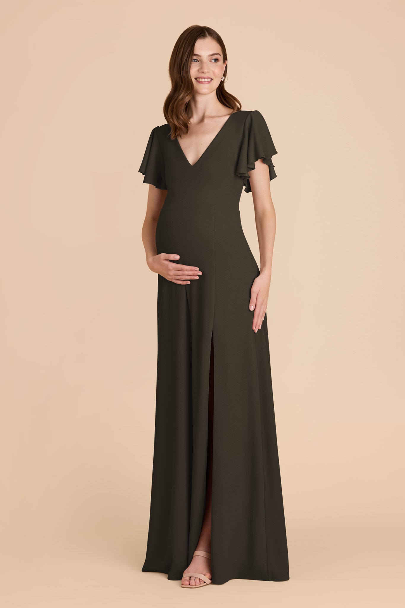 Flutter Sleeve Empire Crepe Dress for Maternity | Hannah Olive