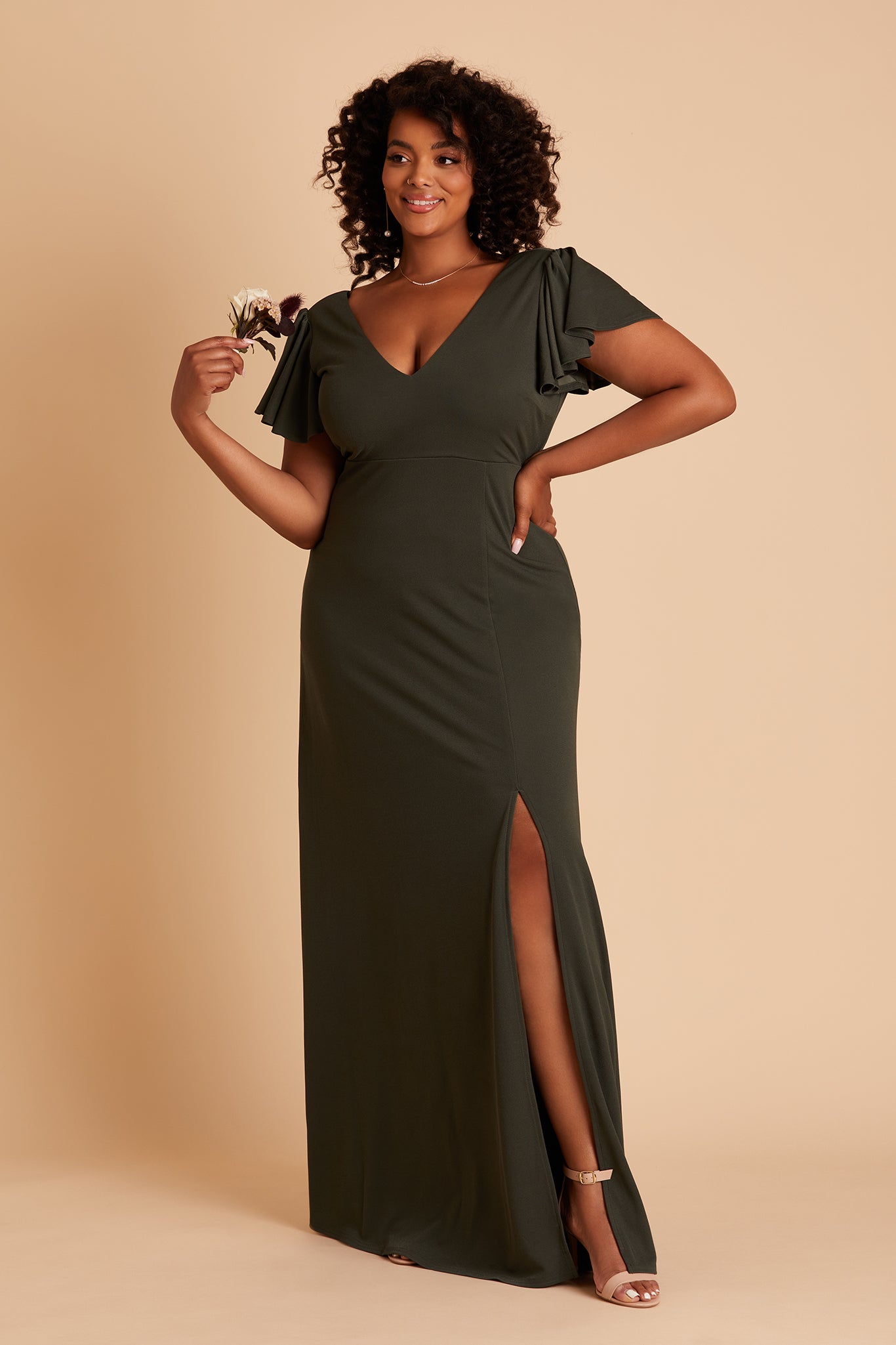 Flutter Sleeve Empire Crepe Dress for Maternity | Hannah Olive