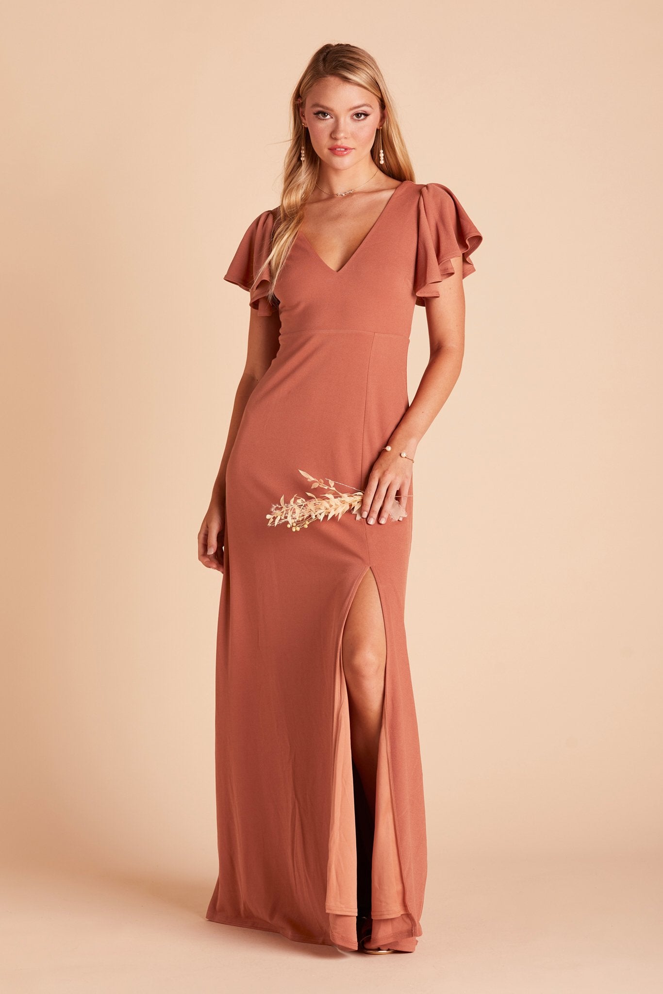 Flutter Sleeve Empire Gown - Maternity-Friendly Crepe Dress | Hannah