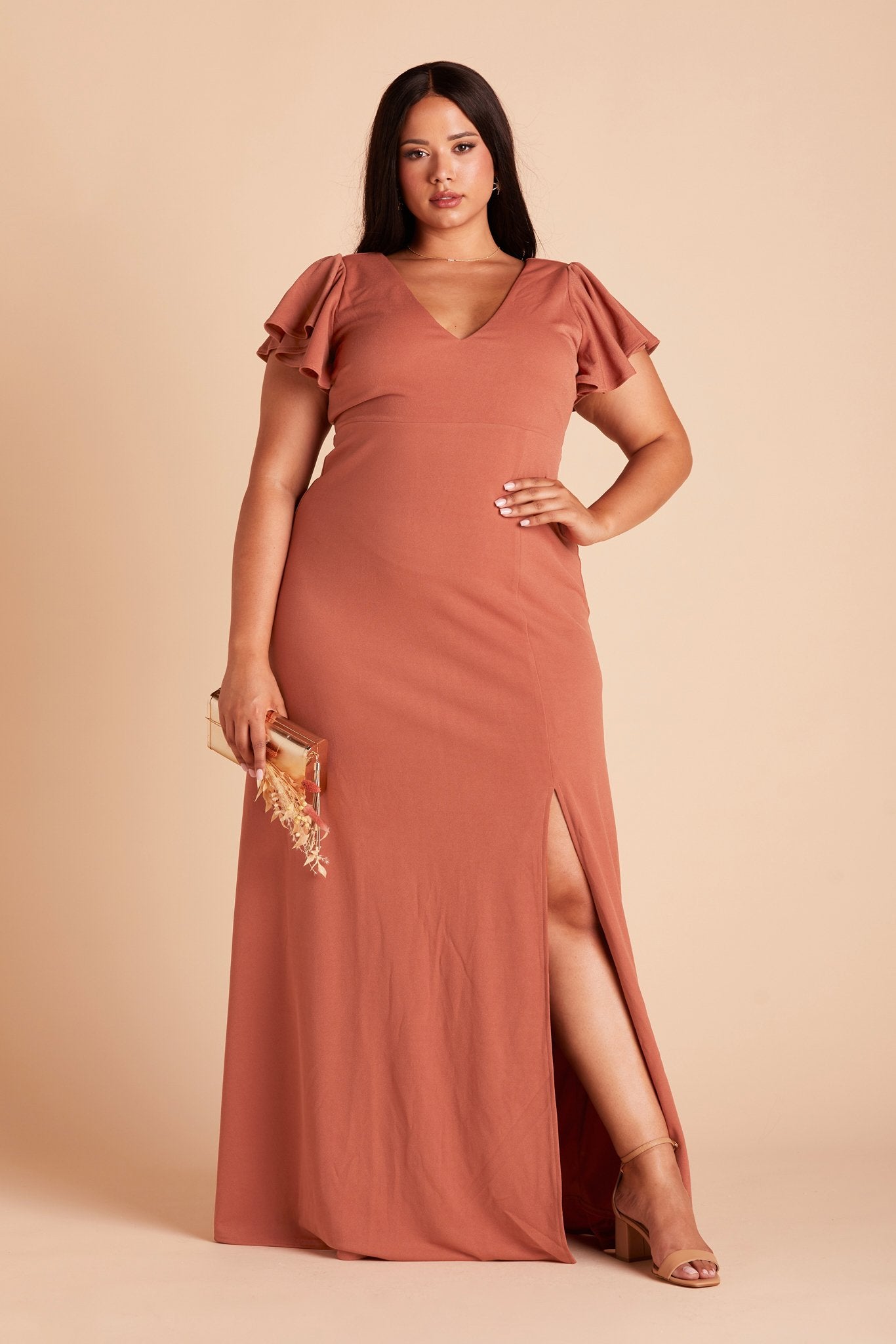 Flutter Sleeve Empire Gown - Maternity-Friendly Crepe Dress | Hannah