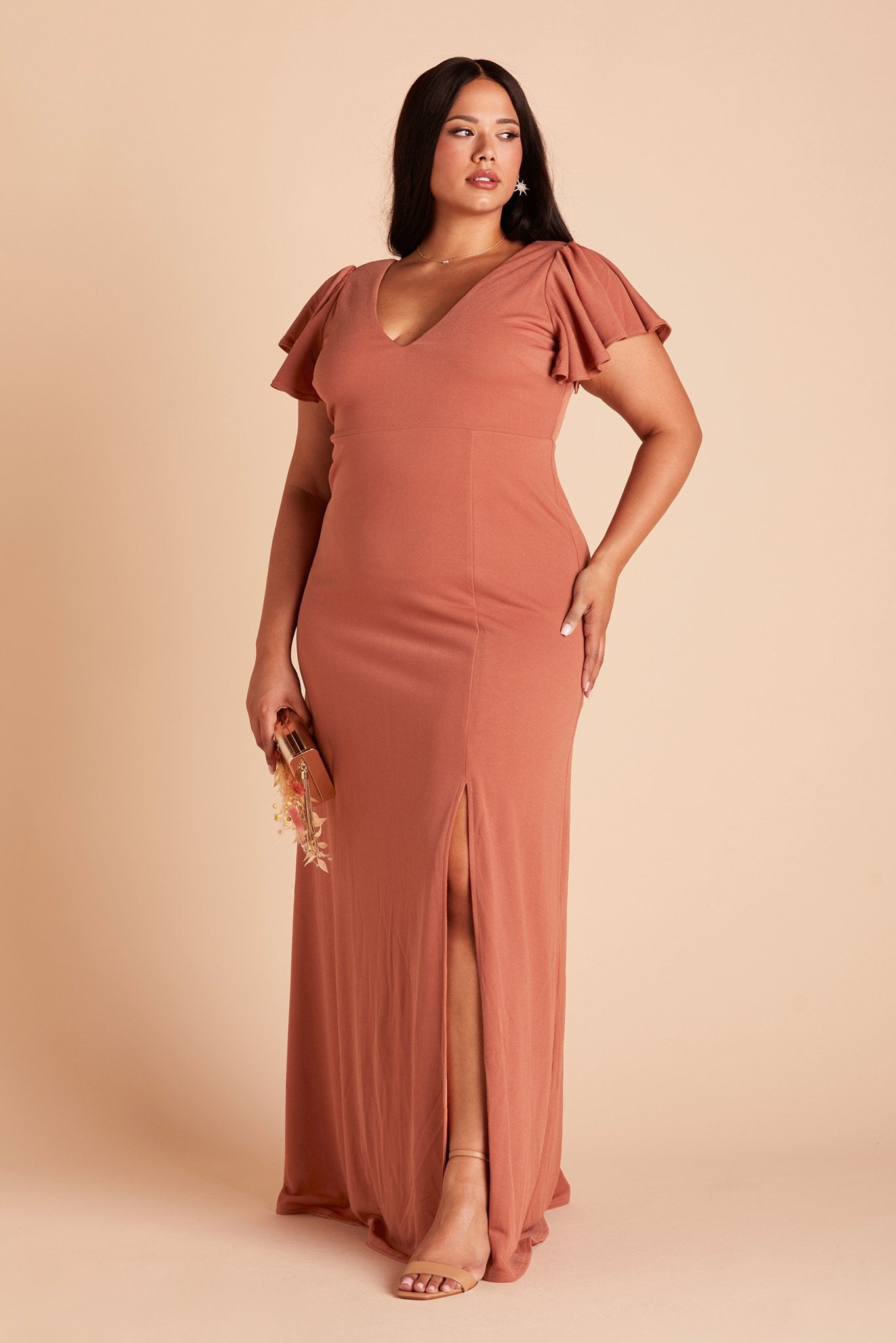 Flutter Sleeve Empire Gown - Maternity-Friendly Crepe Dress | Hannah