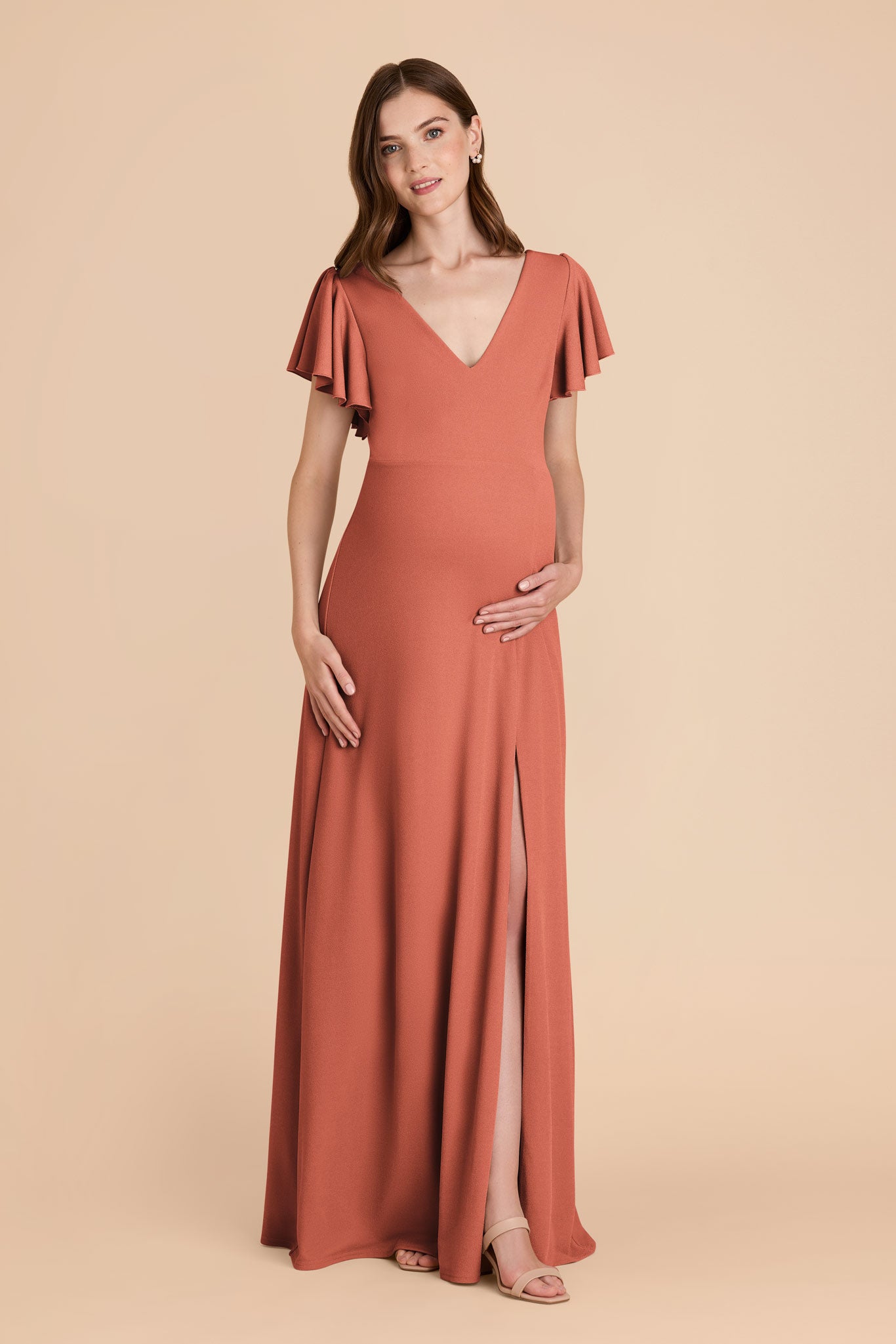 Flutter Sleeve Empire Gown - Maternity-Friendly Crepe Dress | Hannah