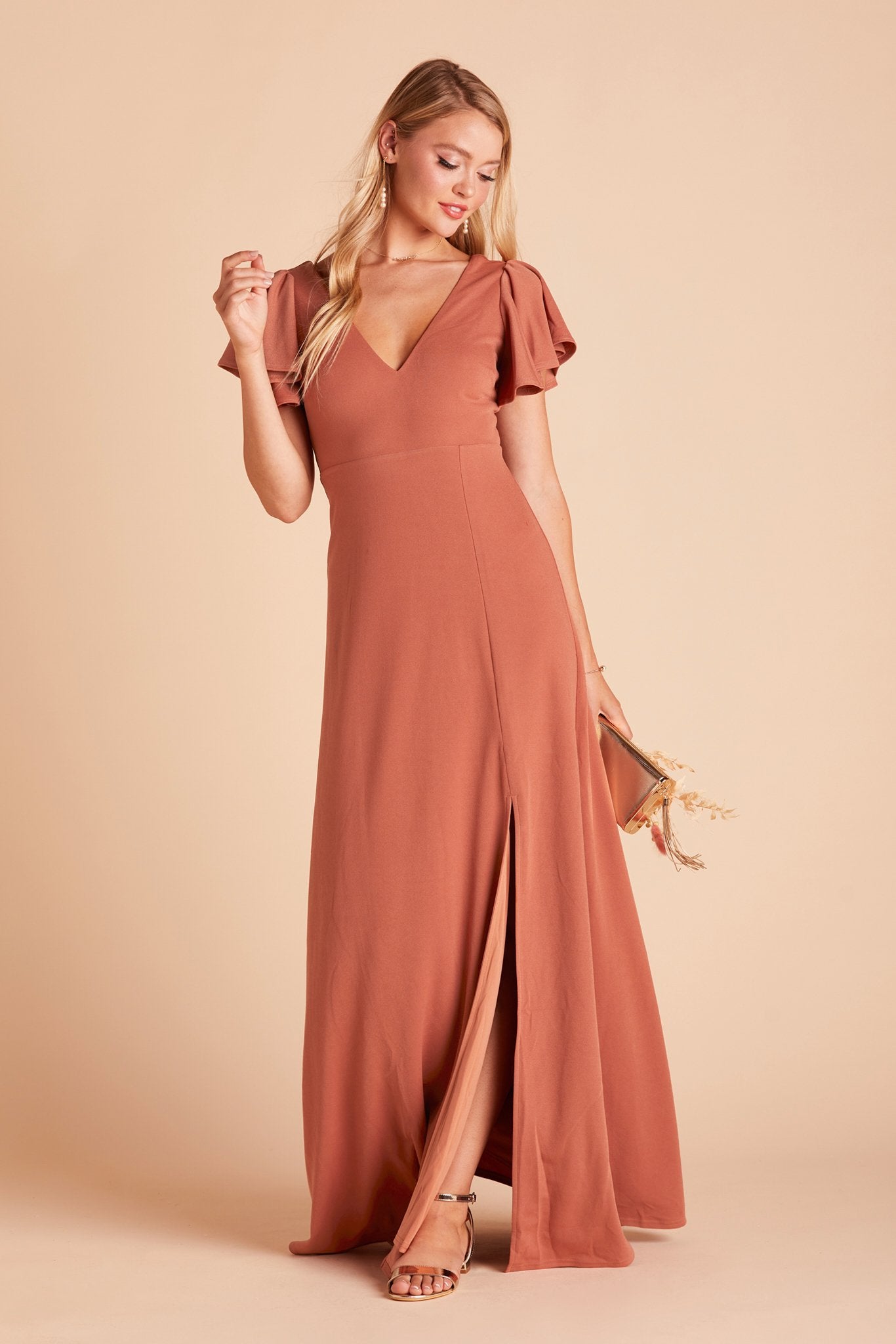 Flutter Sleeve Empire Gown - Maternity-Friendly Crepe Dress | Hannah