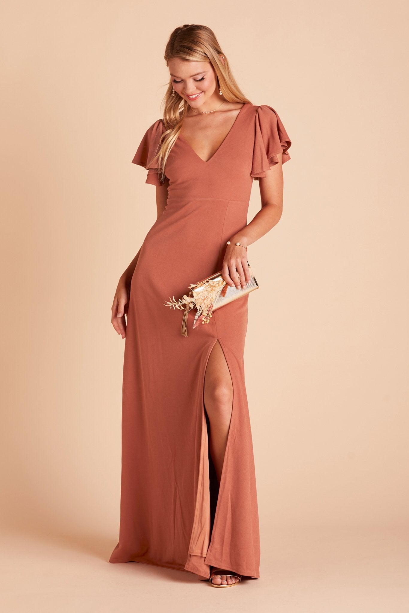 Flutter Sleeve Empire Gown - Maternity-Friendly Crepe Dress | Hannah
