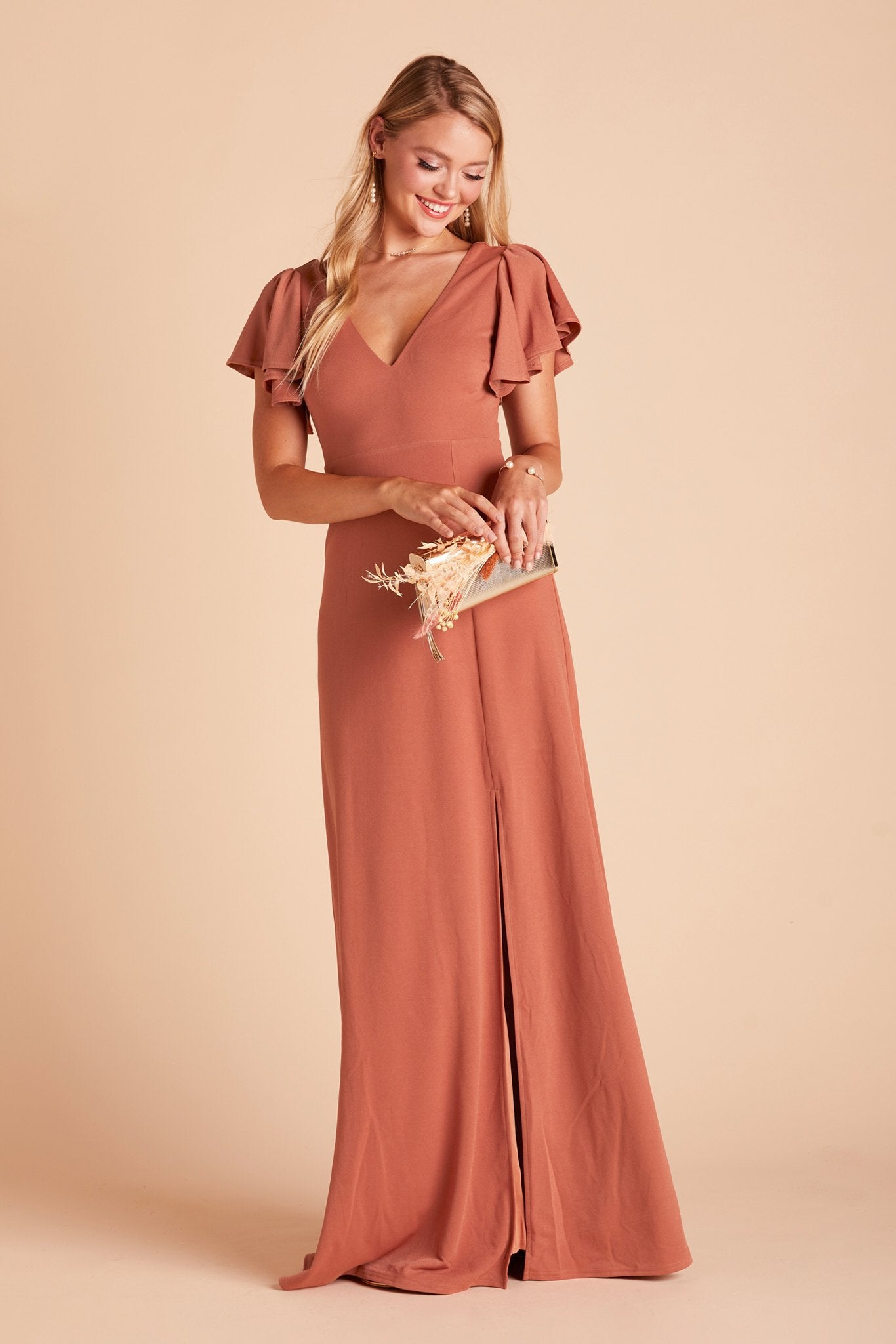 Flutter Sleeve Empire Gown - Maternity-Friendly Crepe Dress | Hannah