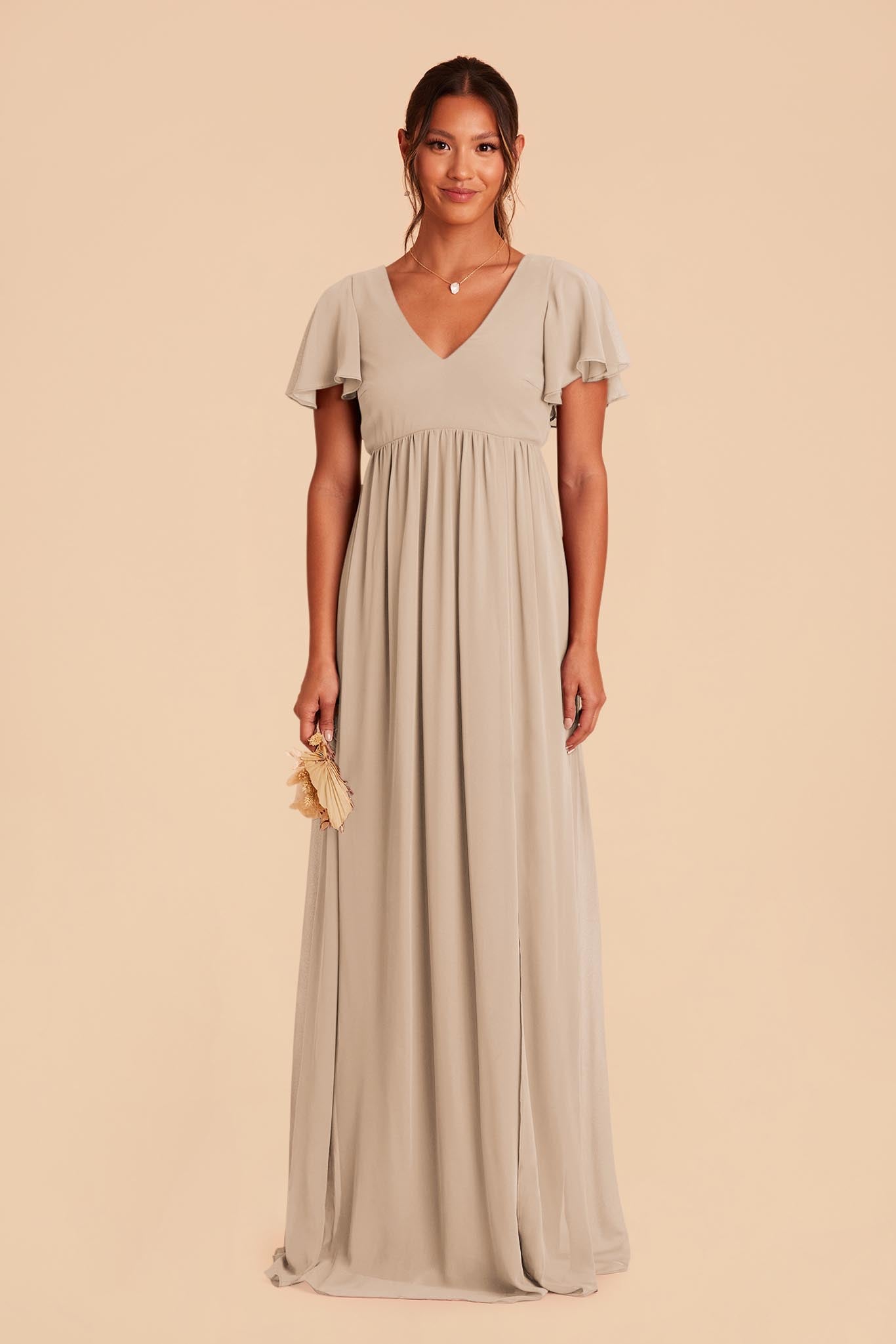 Flutter Sleeve Empire Gown for Maternity | Hannah Almond Dress