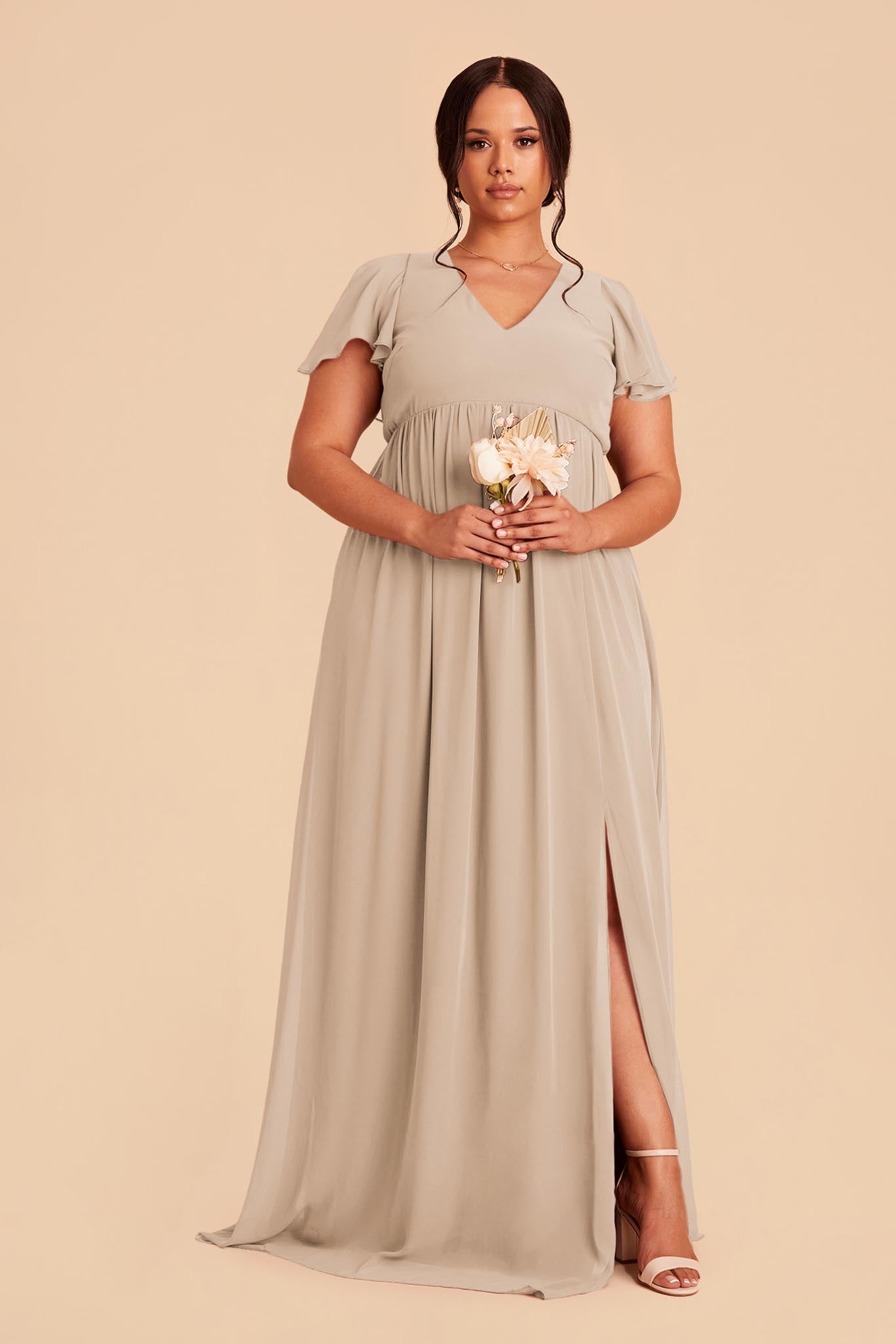 Flutter Sleeve Empire Gown for Maternity | Hannah Almond Dress