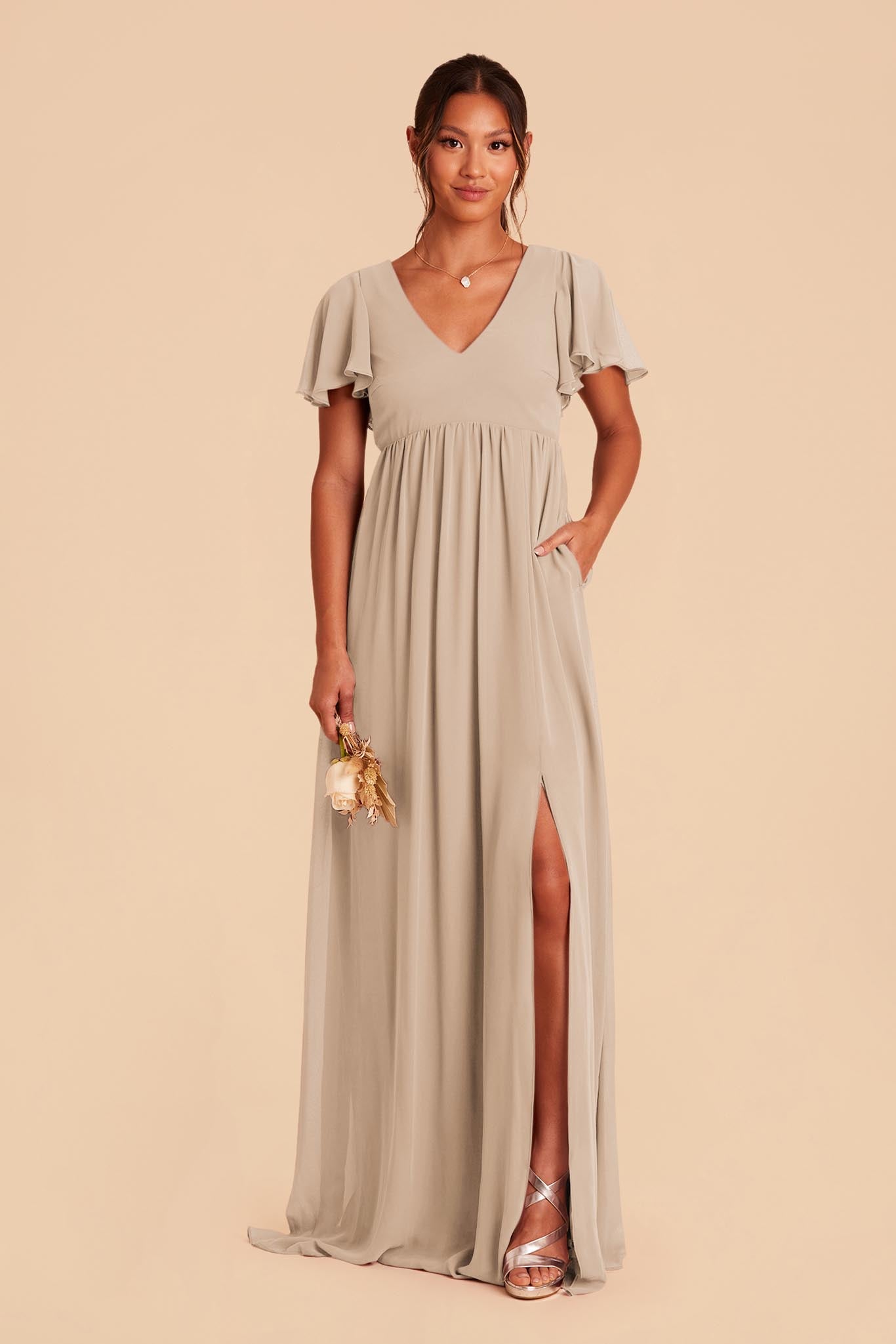Flutter Sleeve Empire Gown for Maternity | Hannah Almond Dress