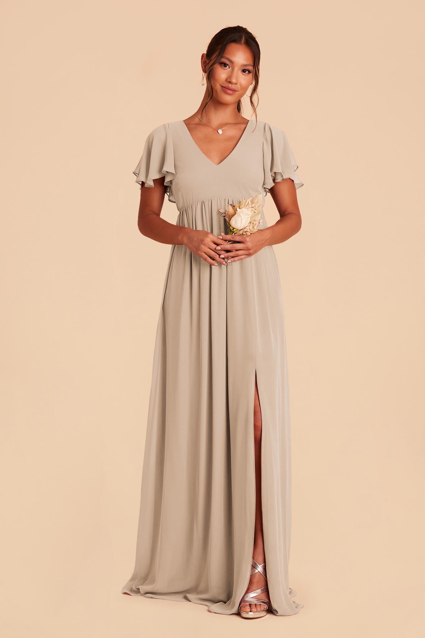 Flutter Sleeve Empire Gown for Maternity | Hannah Almond Dress