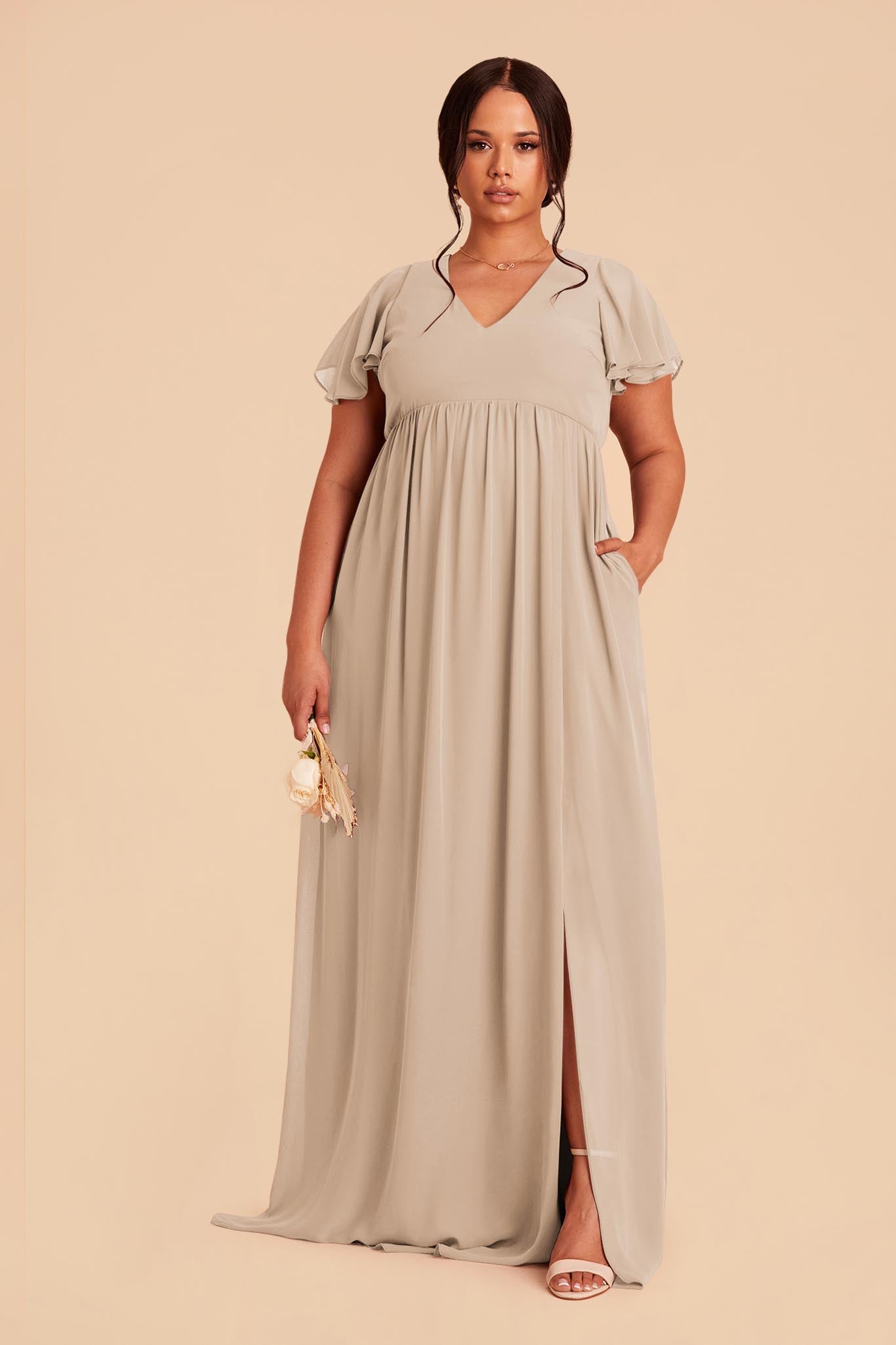 Flutter Sleeve Empire Gown for Maternity | Hannah Almond Dress