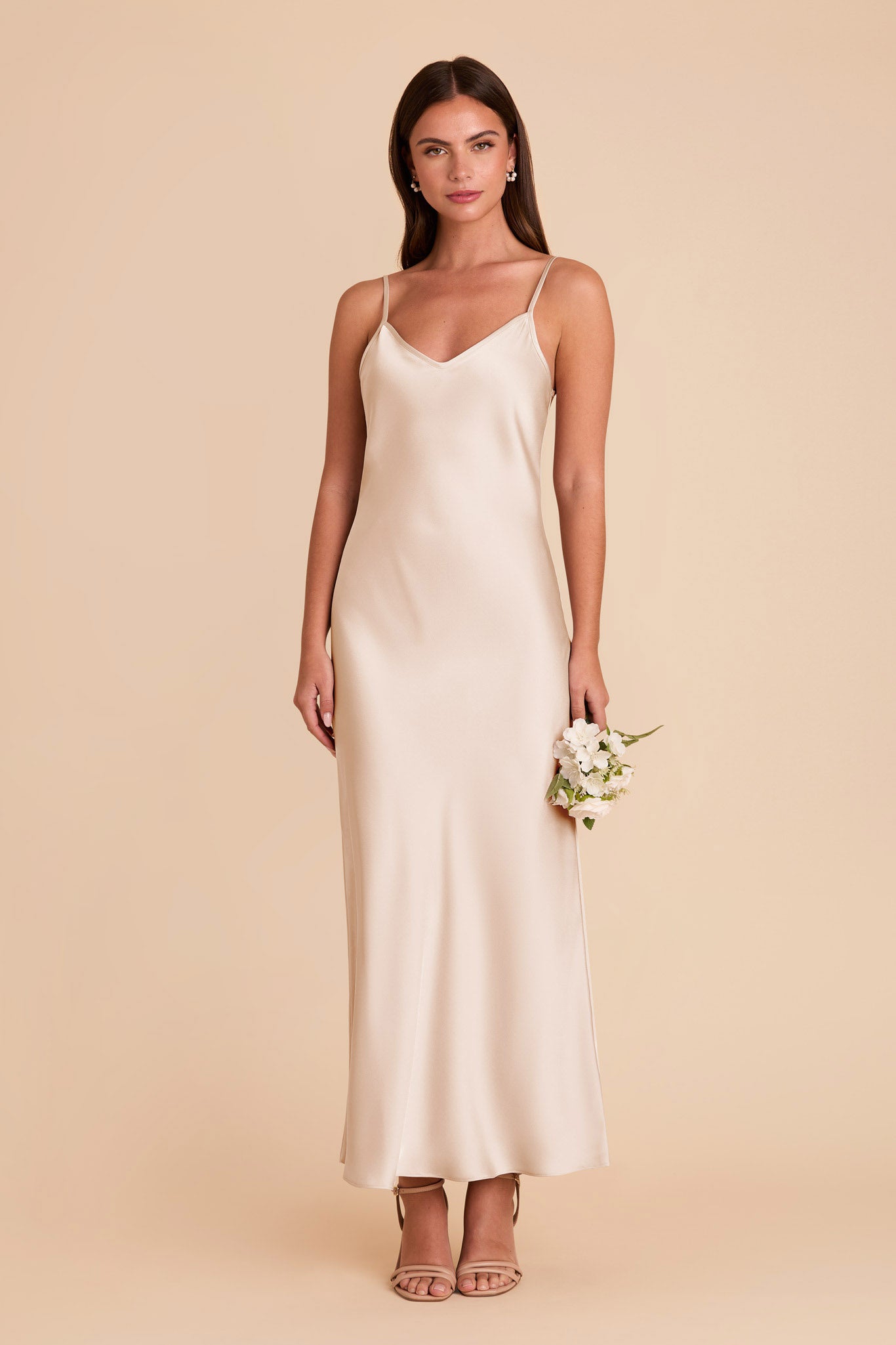 Matte Satin Slip Dress with V-Neck & A-Line Skirt | Alice