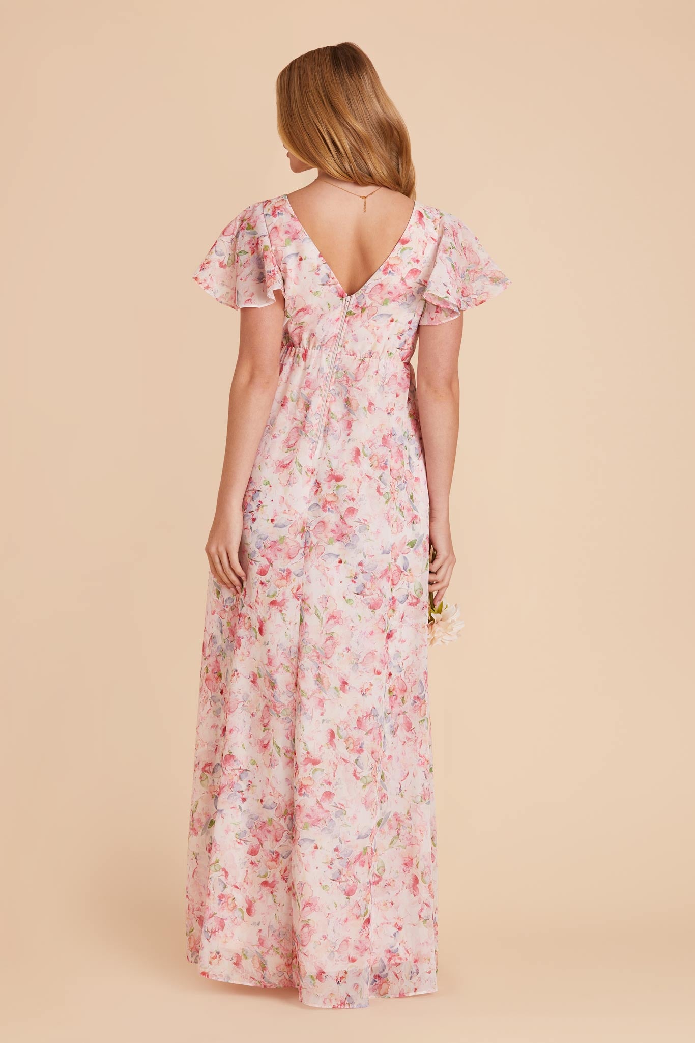 Flutter Sleeve Empire Gown for Maternity | Hannah Dress Pink Petals