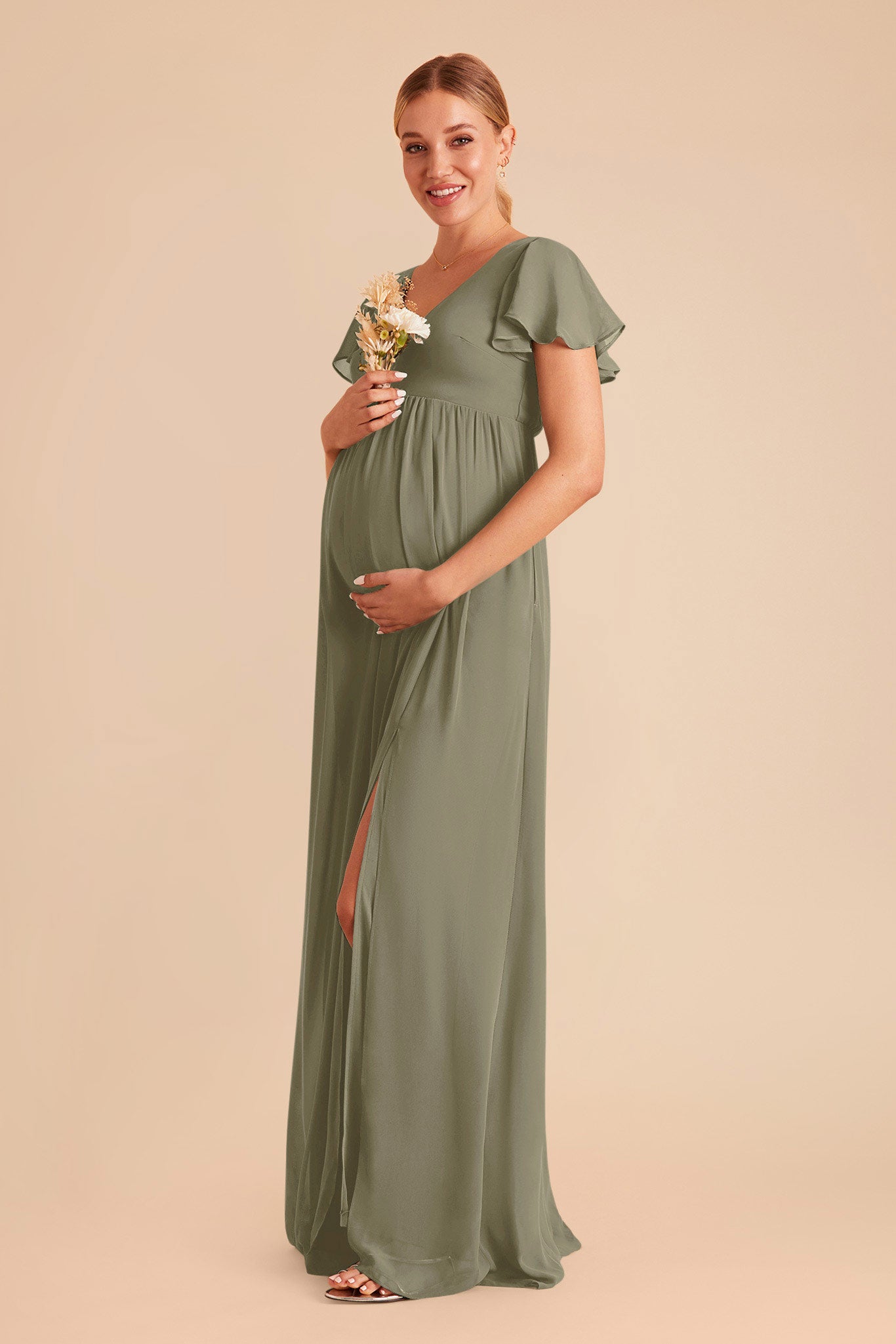 Flutter Sleeve Empire Gown for Maternity | Hannah Dress Thyme