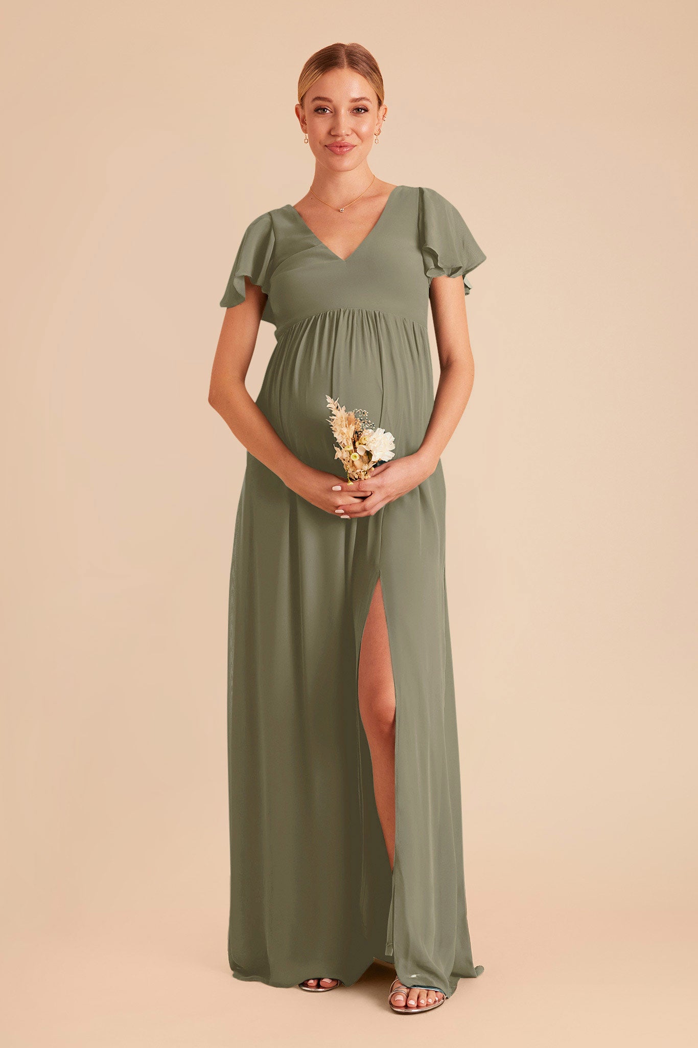 Flutter Sleeve Empire Gown for Maternity | Hannah Dress Thyme