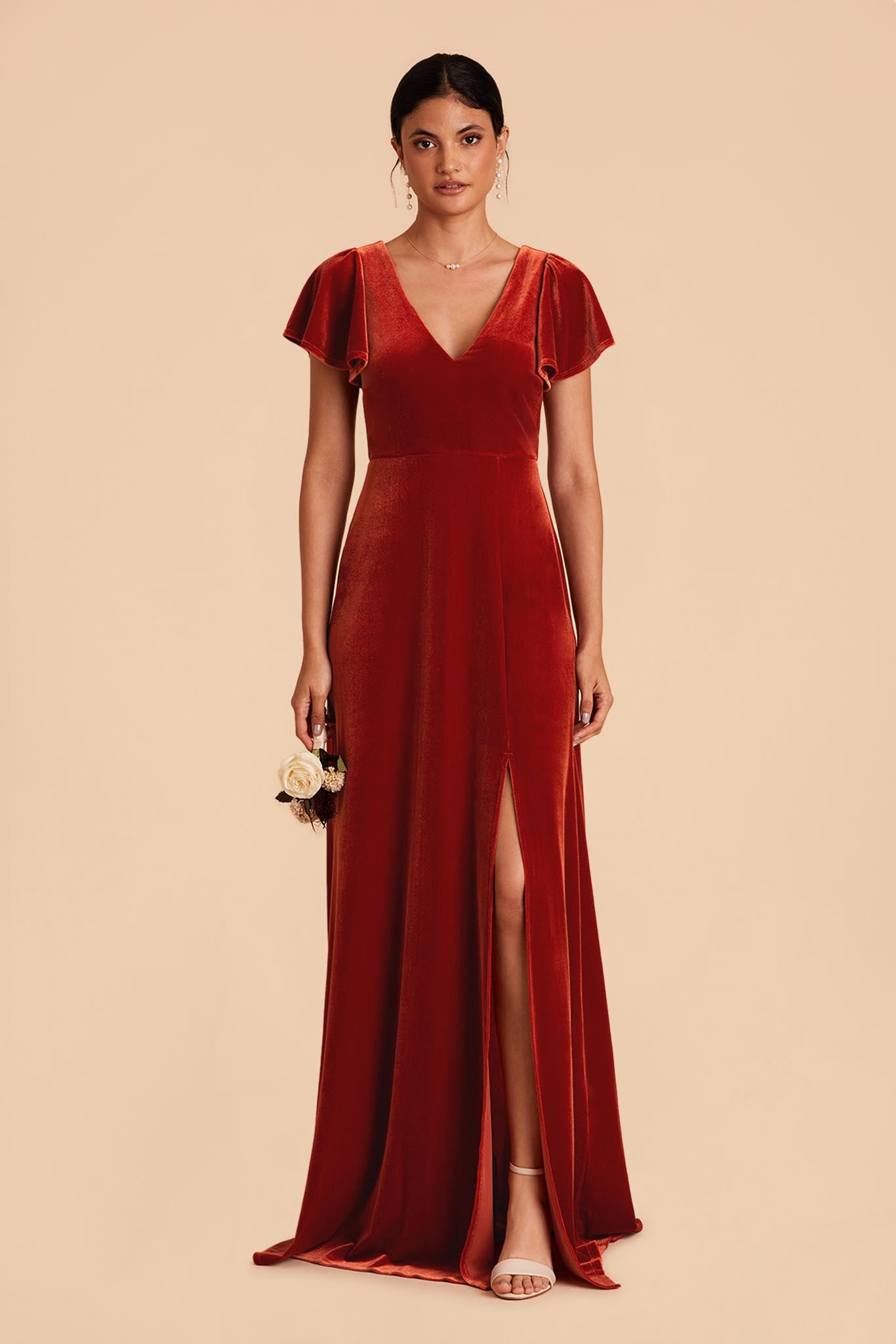 Flutter Sleeve Velvet Dress for Maternity | Hannah - Burnt Orange