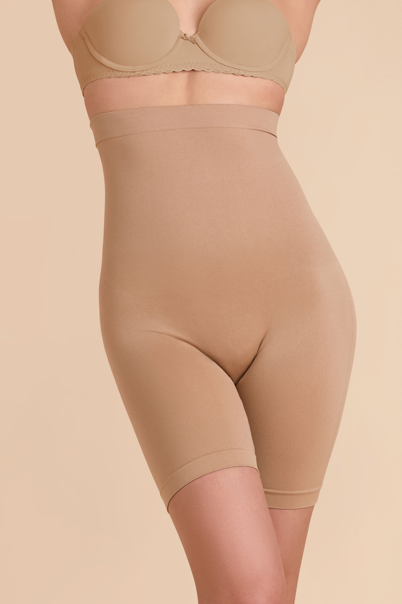 High Waist Thigh Shaper Shorts for Smoothing & Support | Almond