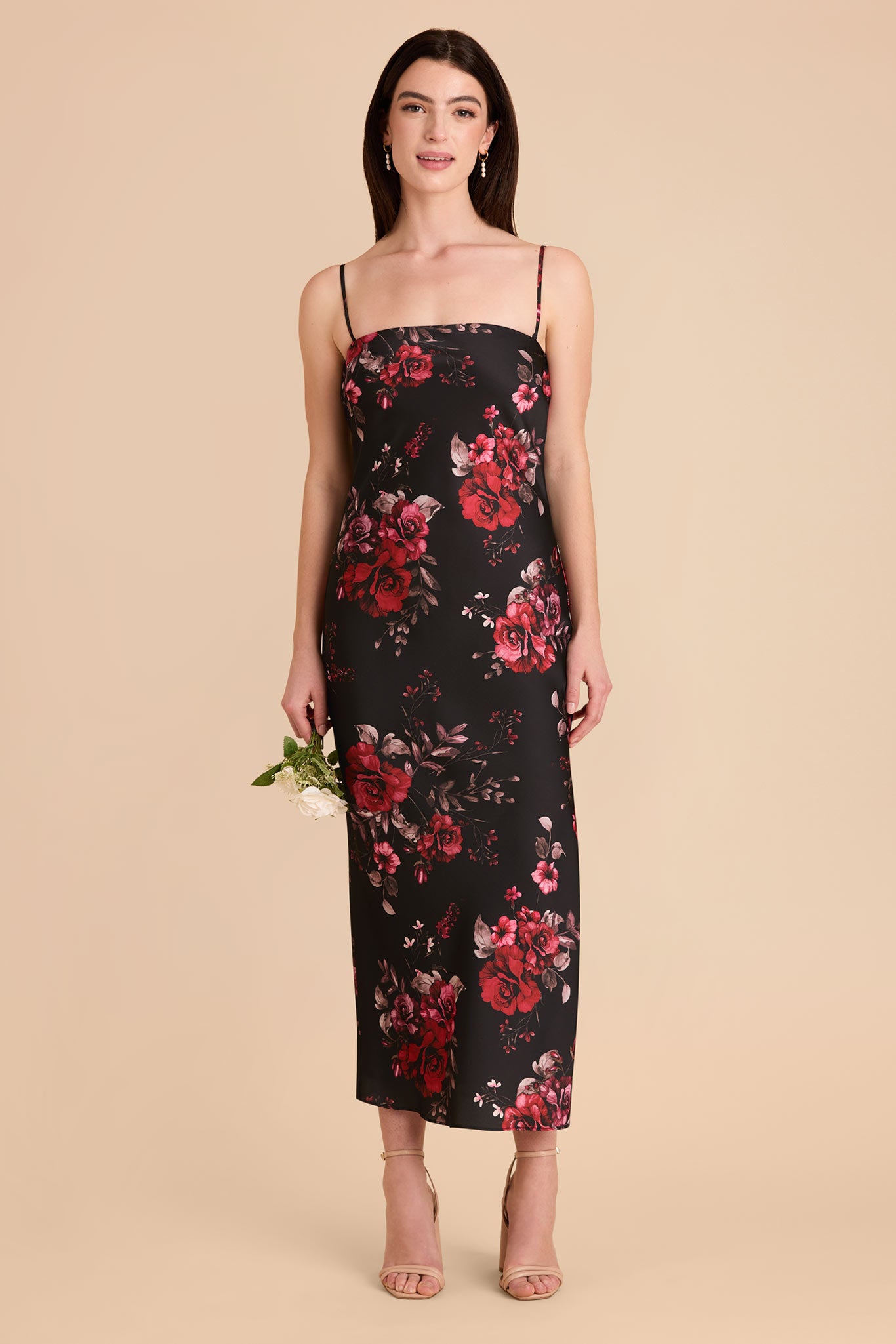 Matte Satin Slip Dress with Cowl Back | Isla Black Fleurs D'Amour