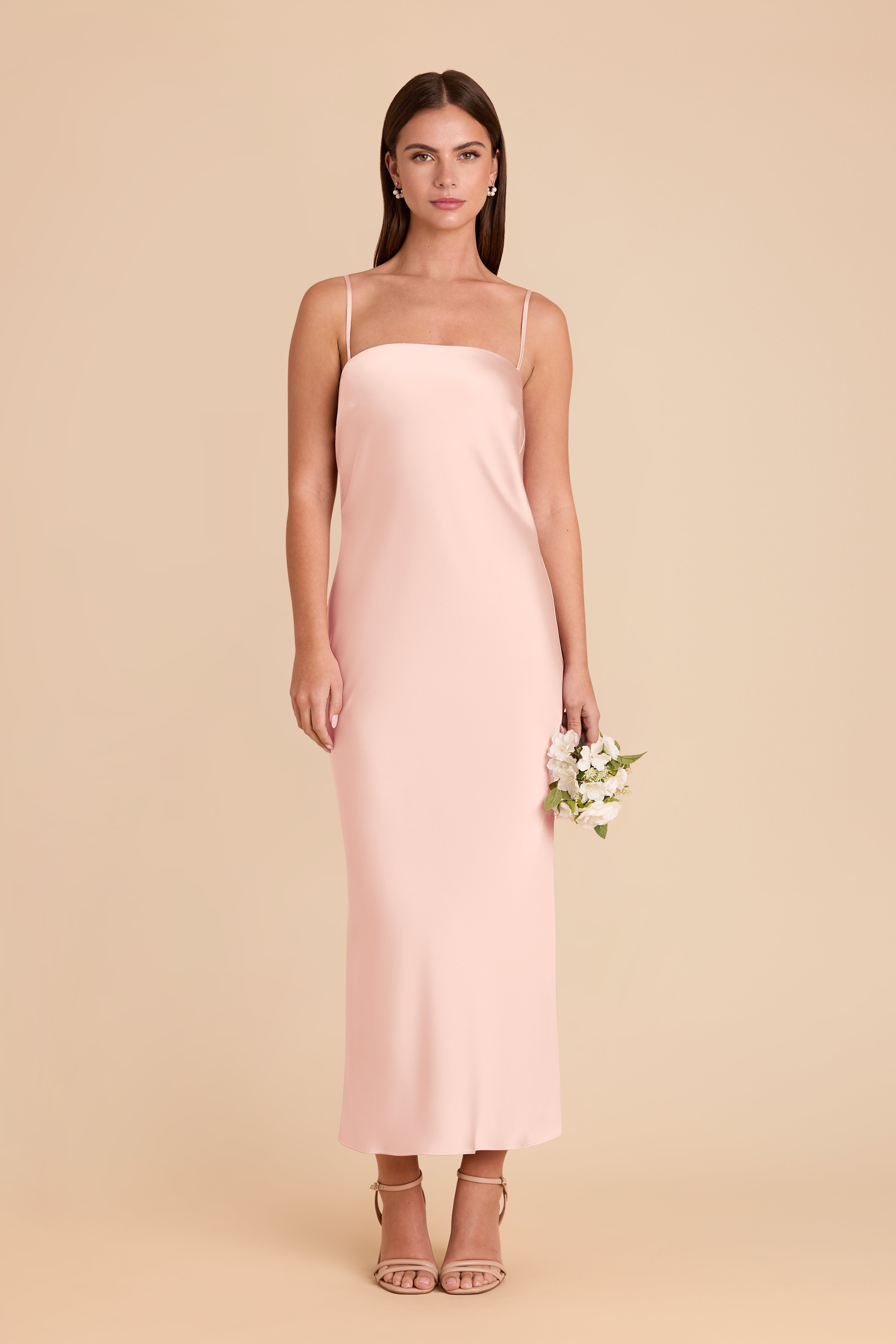 Matte Satin Cowl Back Dress with Removable Straps | Isla Blush Pink